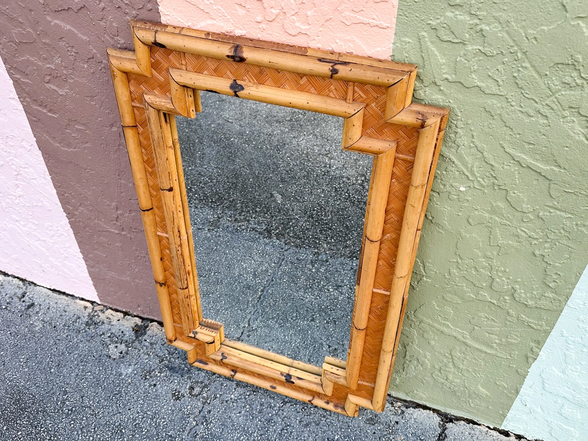Old Florida Rattan Mirror - Image 3