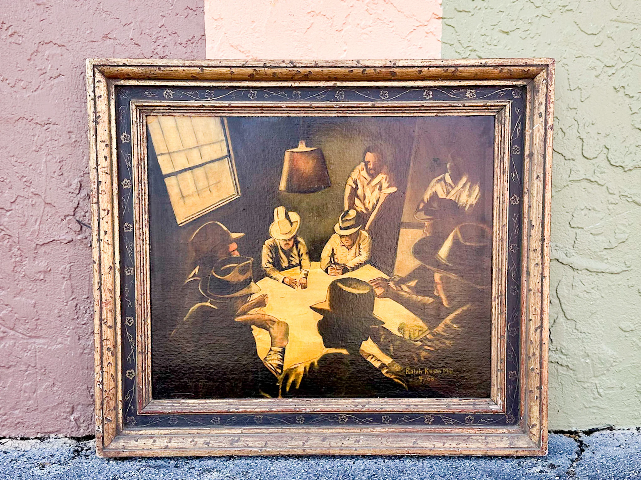 Ralph Keen Men Playing Cards Oil on Canvas - Image 7