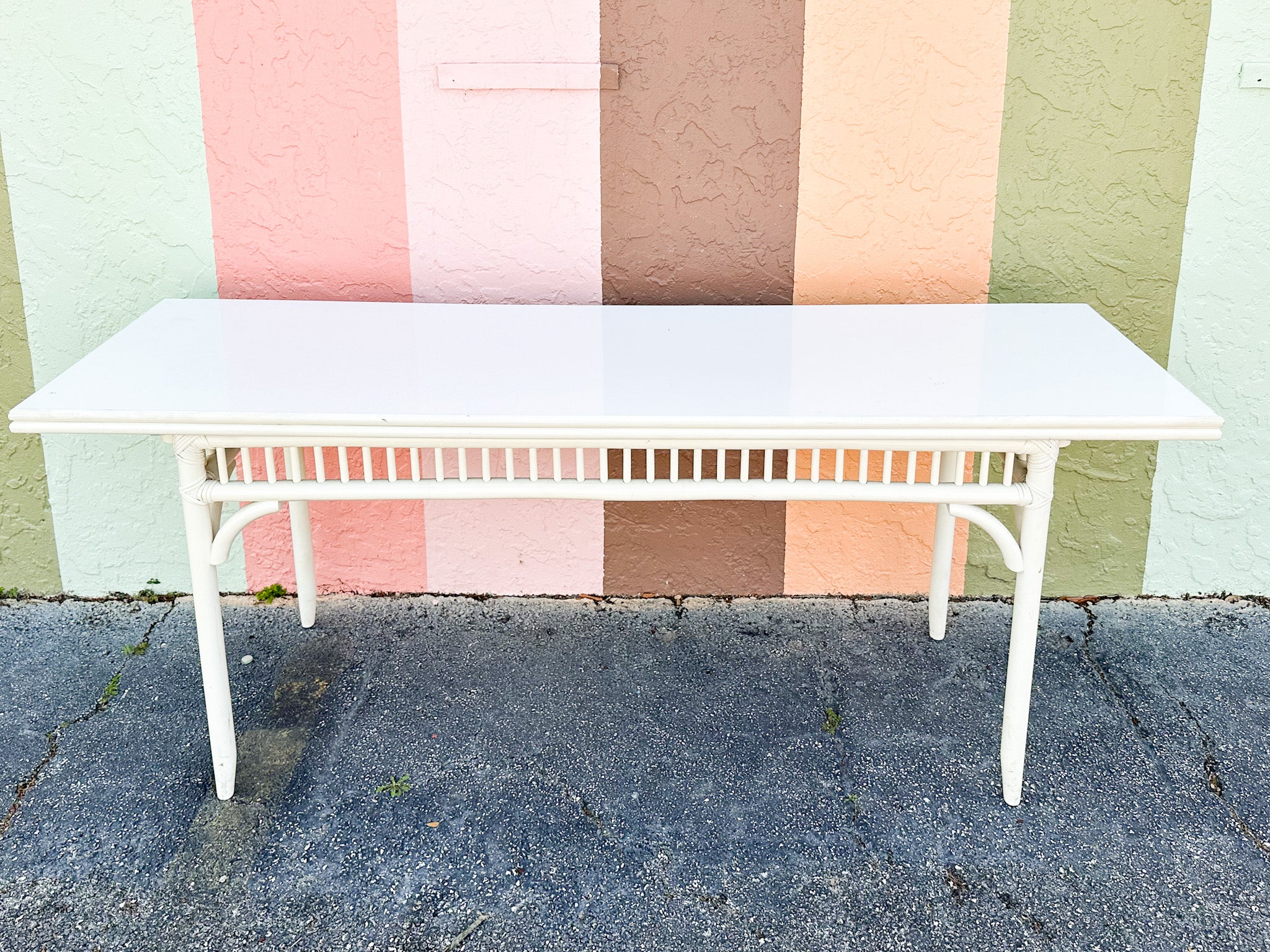 Painted Rattan Flip Top Console - Image 3
