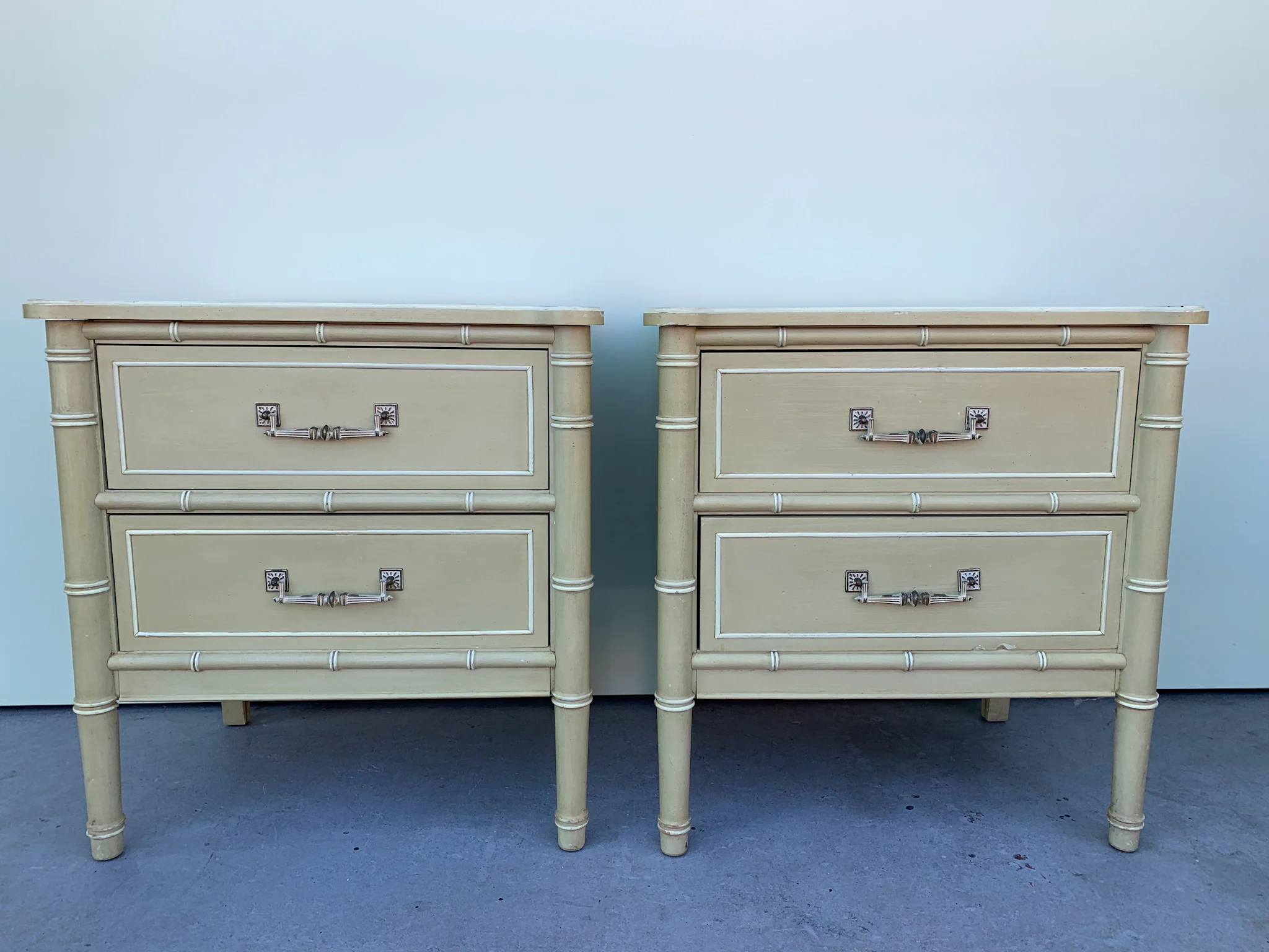 Pair of Henry Link Faux Bamboo Night Stands
