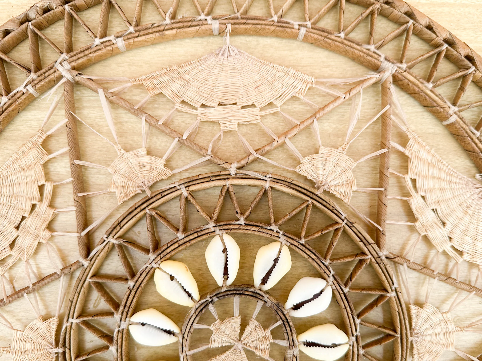 Pair of 70s Chic Rattan and Shell Wall Art - Image 6