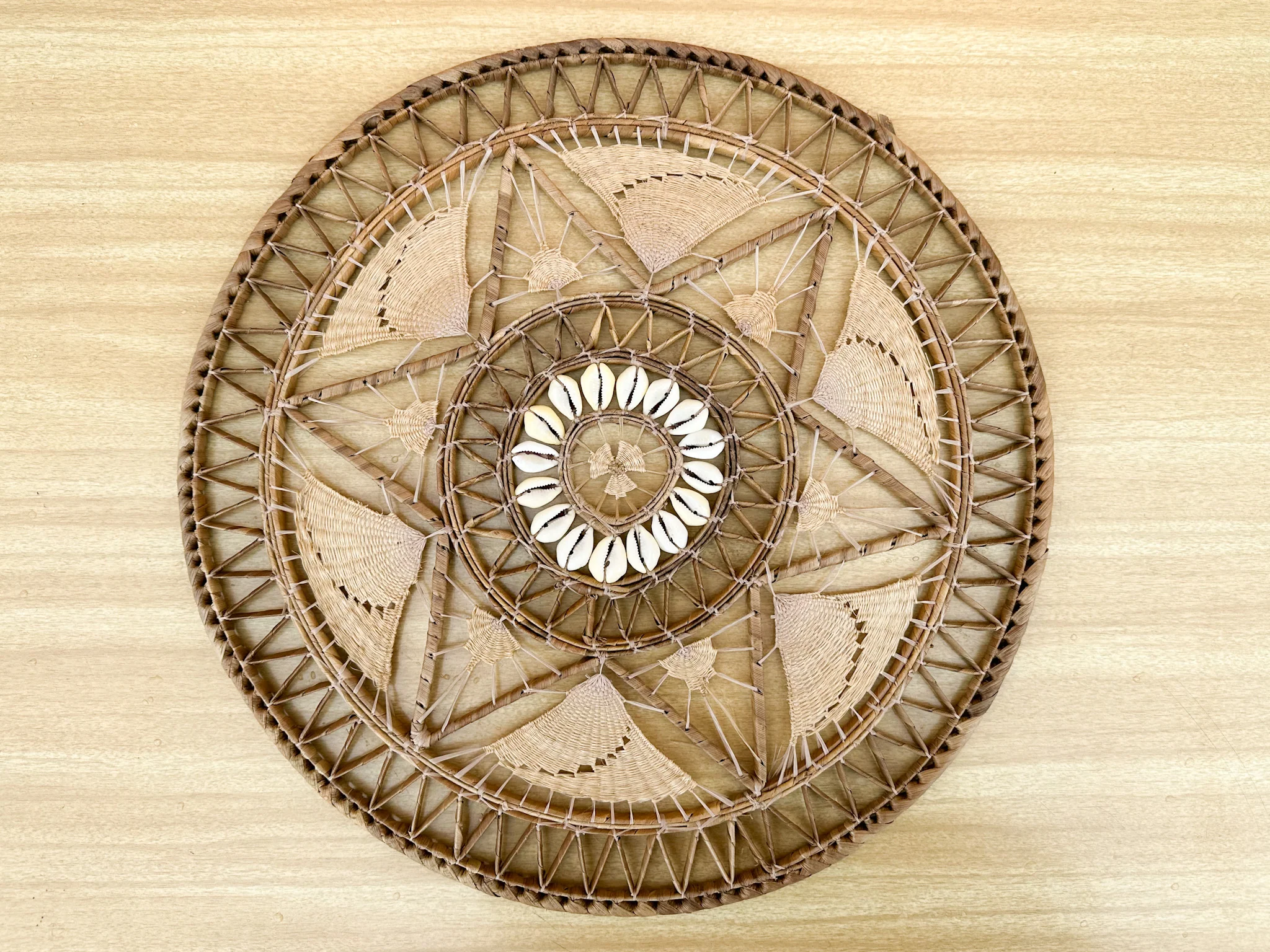 Pair of 70s Chic Rattan and Shell Wall Art - Image 7