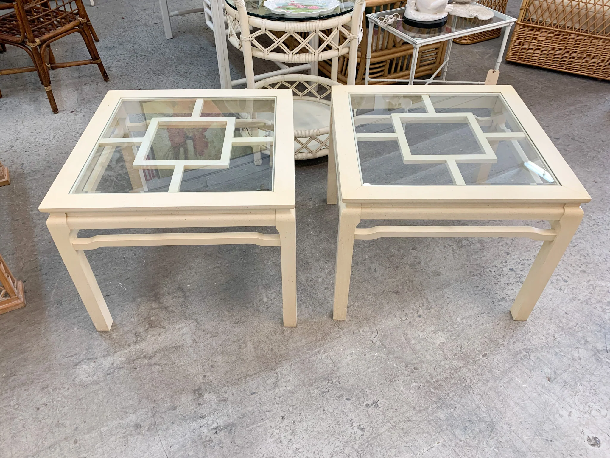 Pair of Asian Inspired Fretwork Side Tables - Image 2