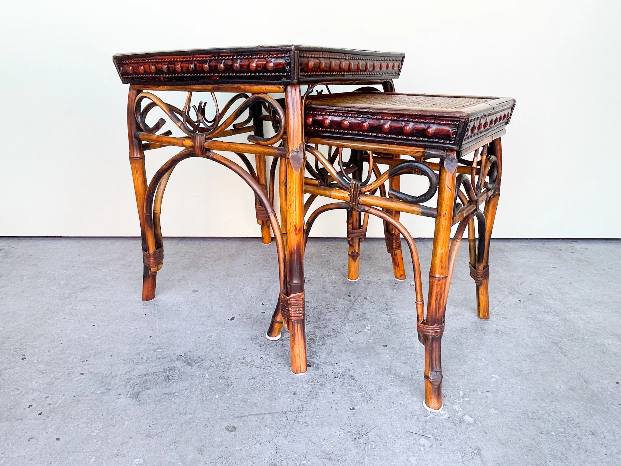 Pair of Bent Rattan Nesting Tables - Image 2