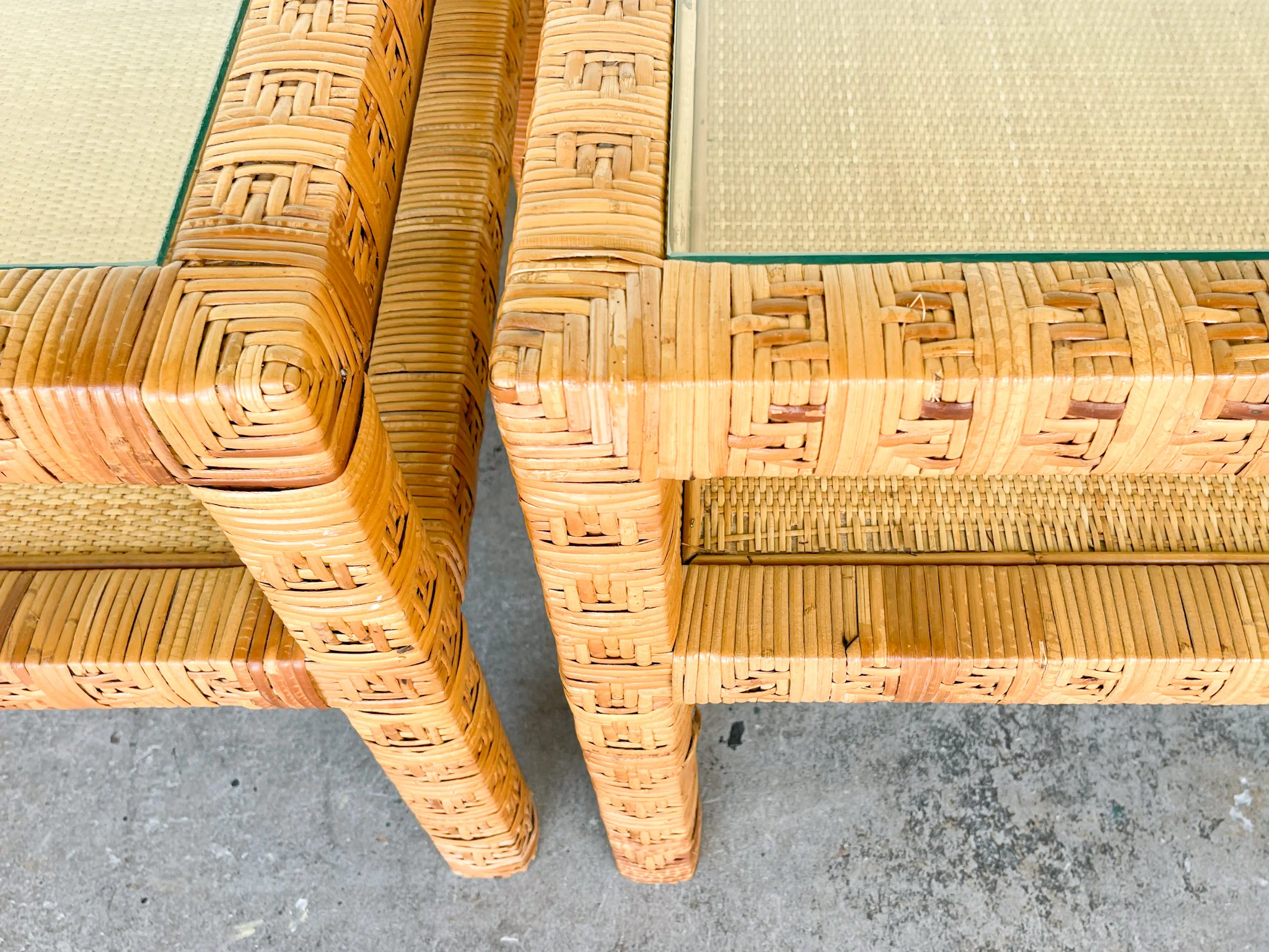 Pair of Billy Baldwin Style Rattan Wrapped Side Tables - Image 11