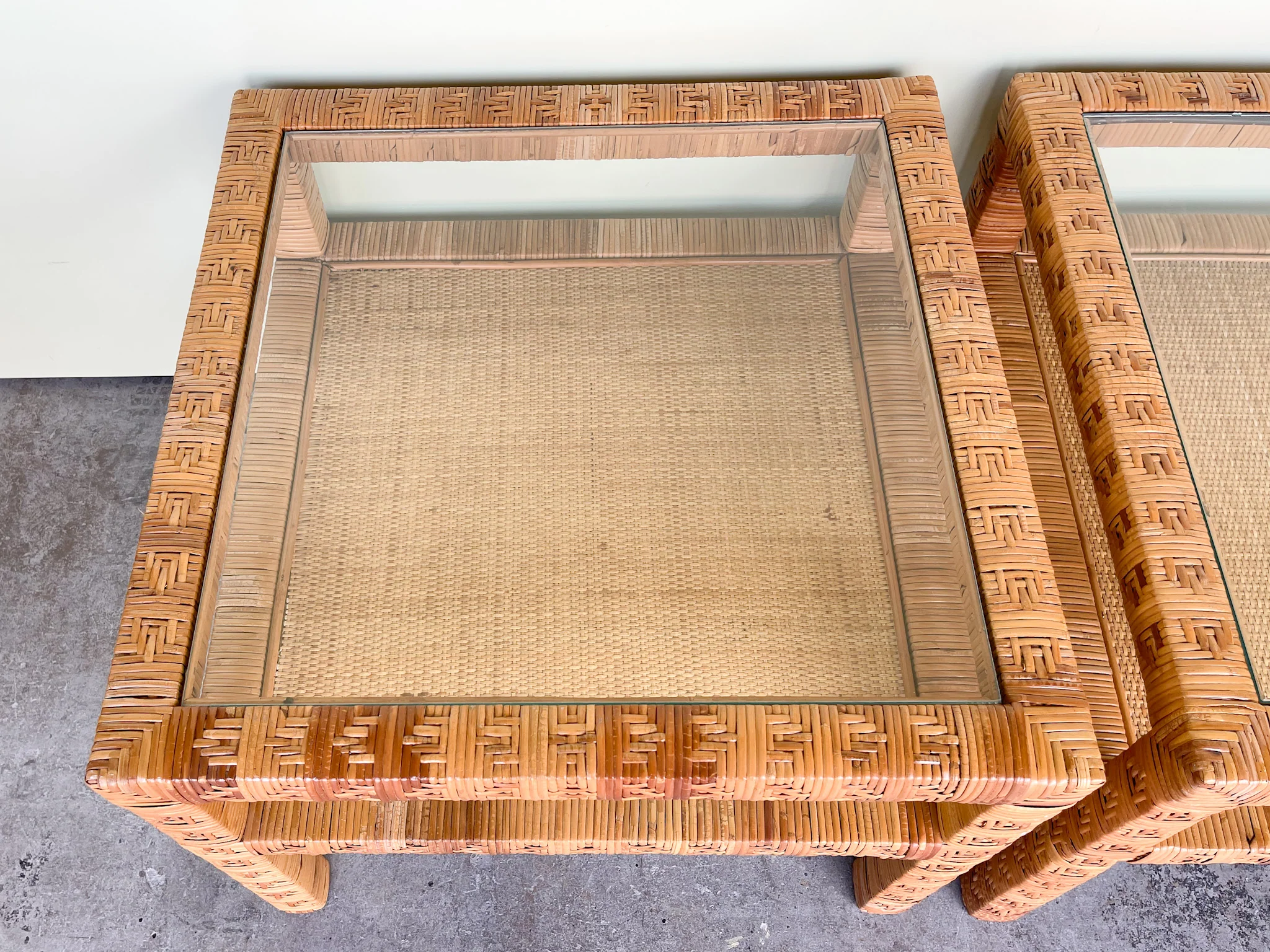 Pair of Billy Baldwin Style Rattan Wrapped Side Tables - Image 2