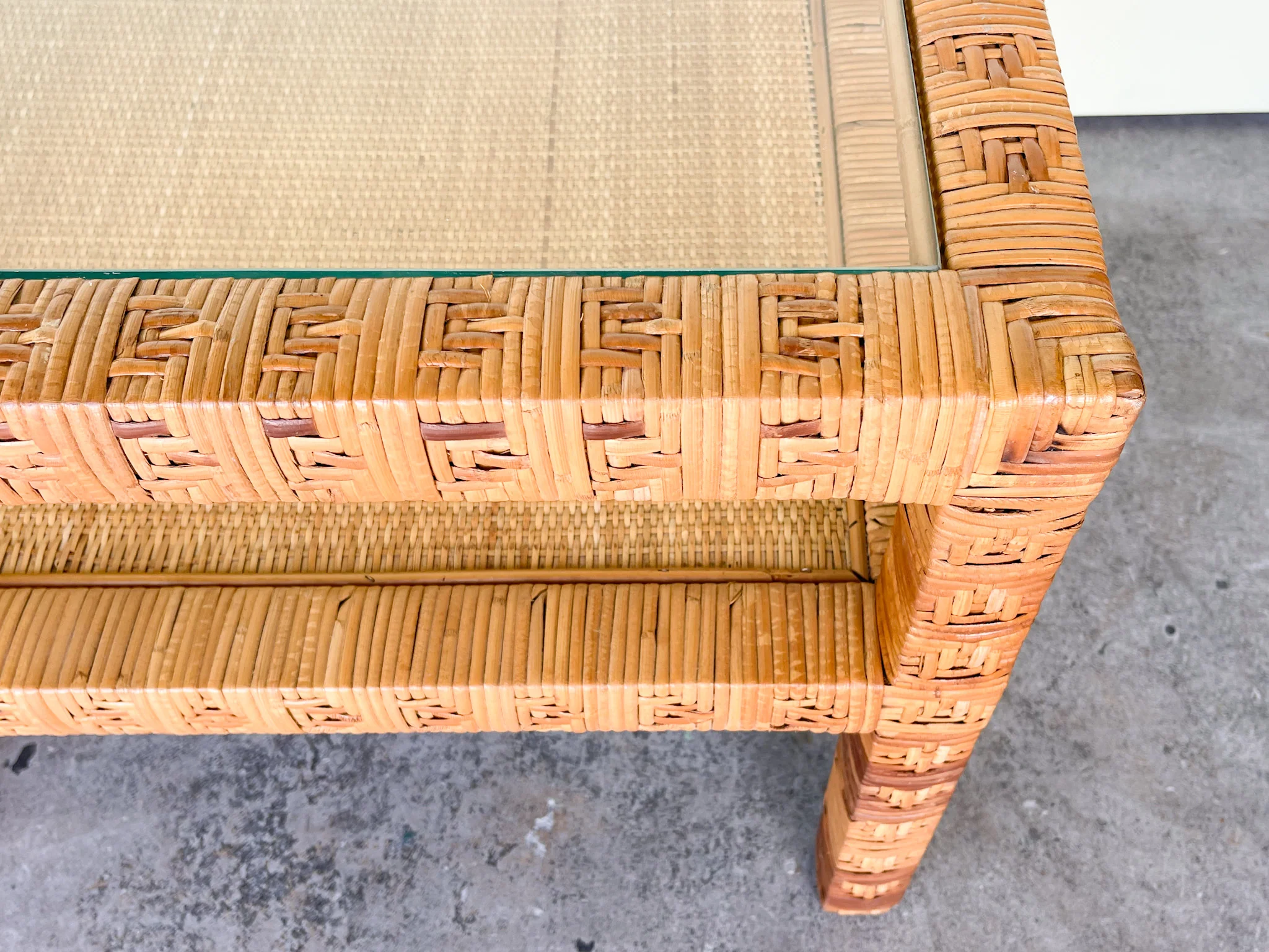 Pair of Billy Baldwin Style Rattan Wrapped Side Tables - Image 6