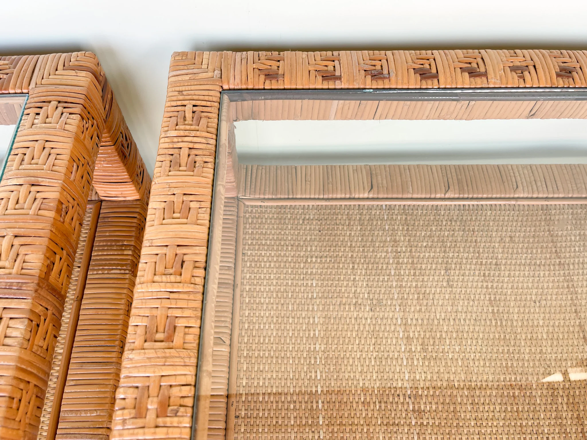 Pair of Billy Baldwin Style Rattan Wrapped Side Tables - Image 8