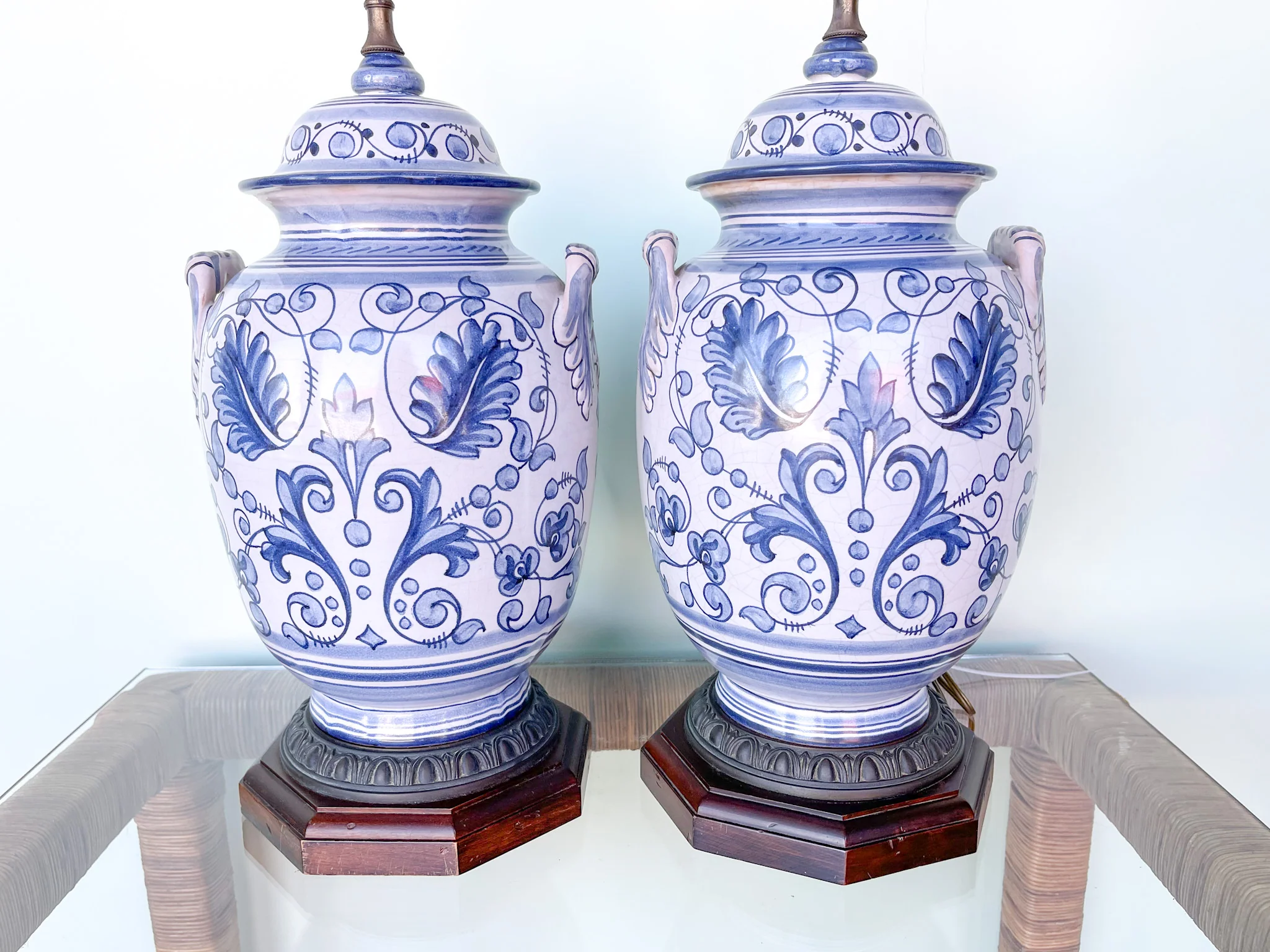 Pair of Blue and White Ceramic Lamps - Image 2