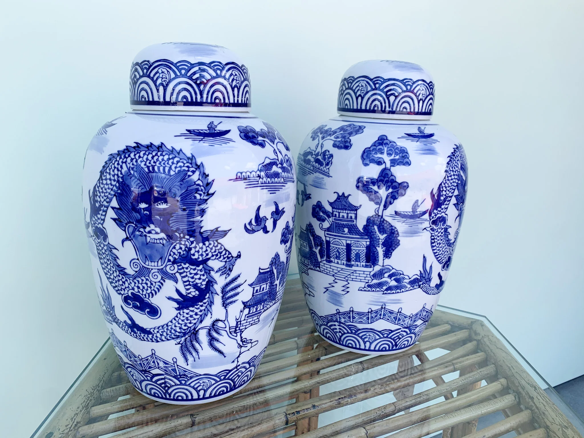 Pair of Blue and White Pagoda Ginger Jars - Image 3