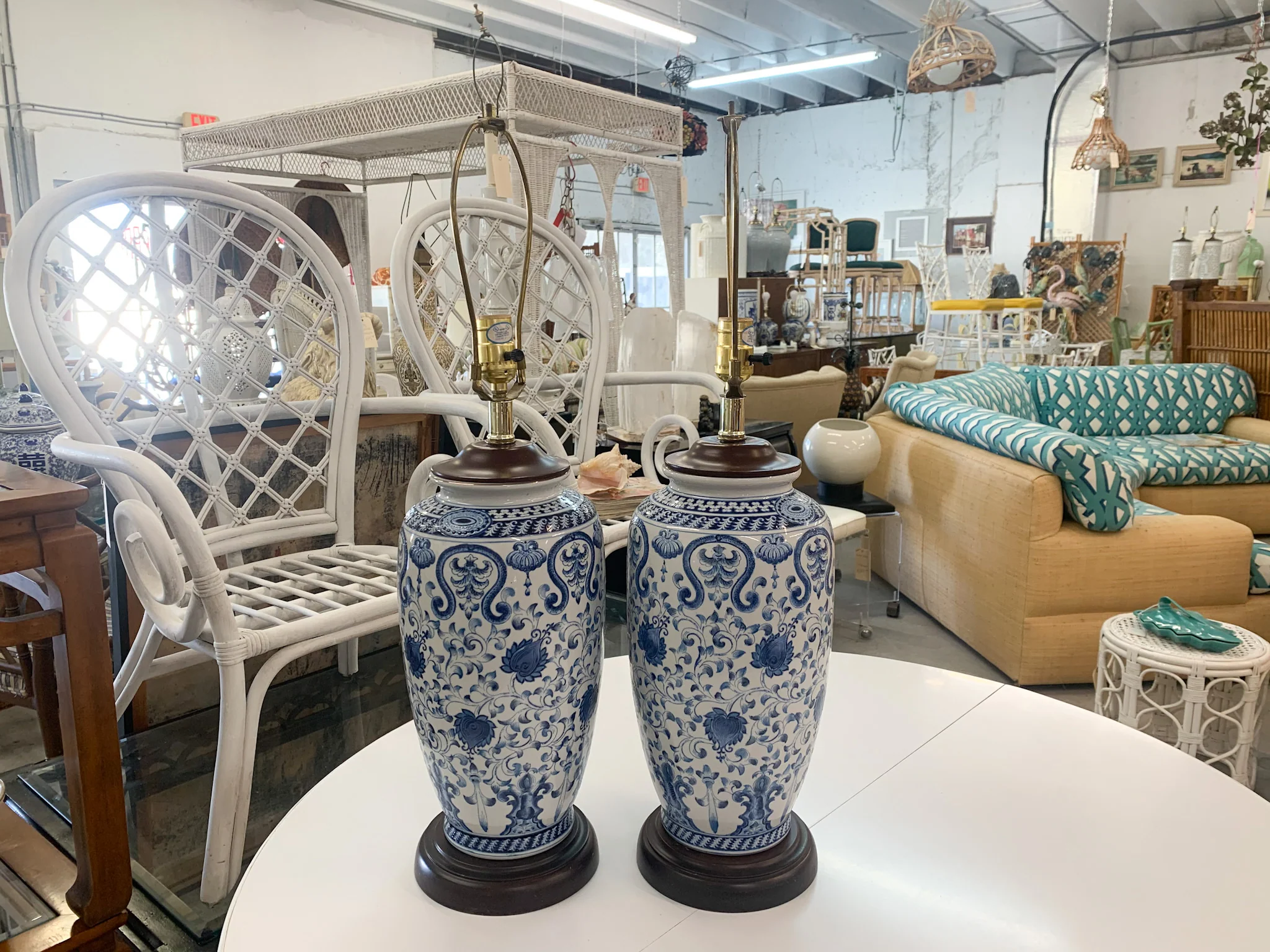 Pair of Blue and White Lamps