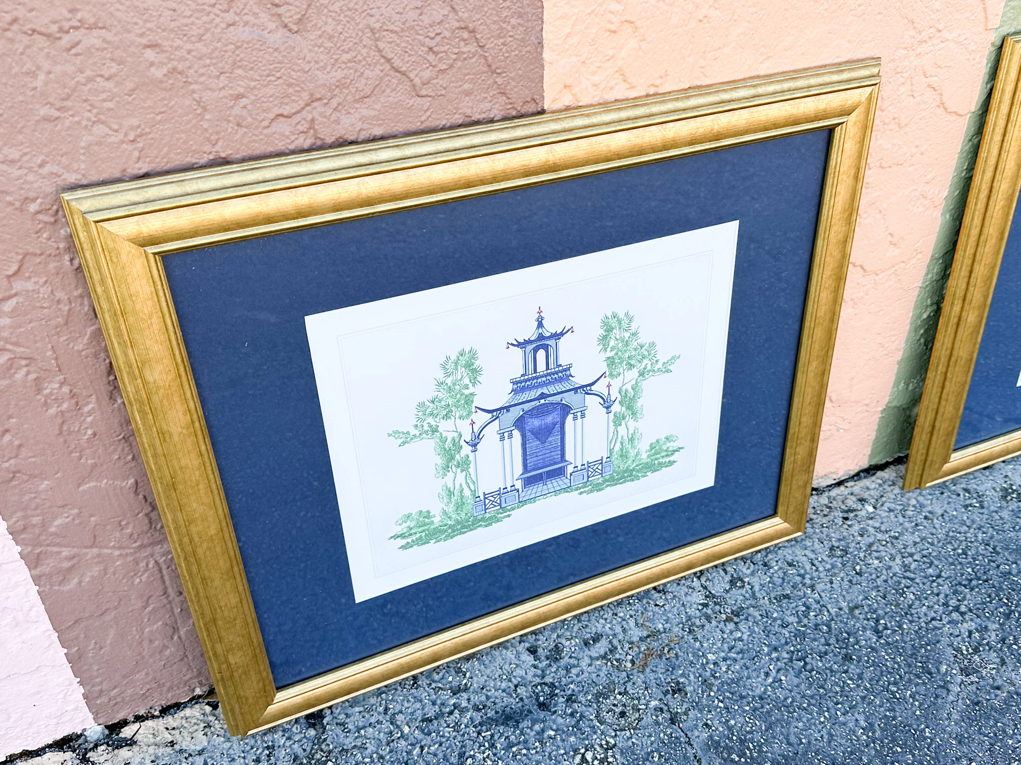 Pair of Blue and White Pagoda Prints - Image 5