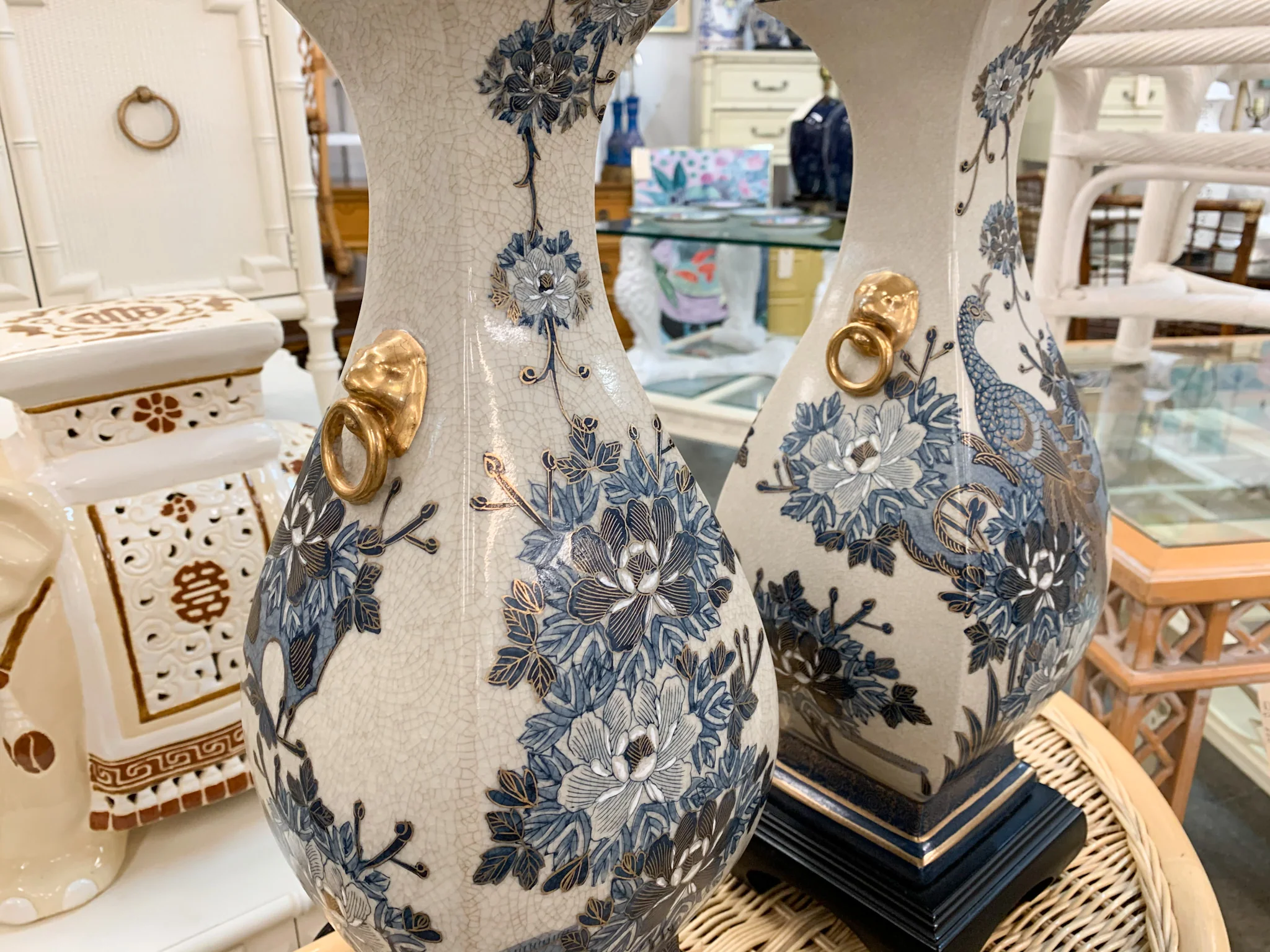 Pair of Blue and White Peacock Lamps - Image 3