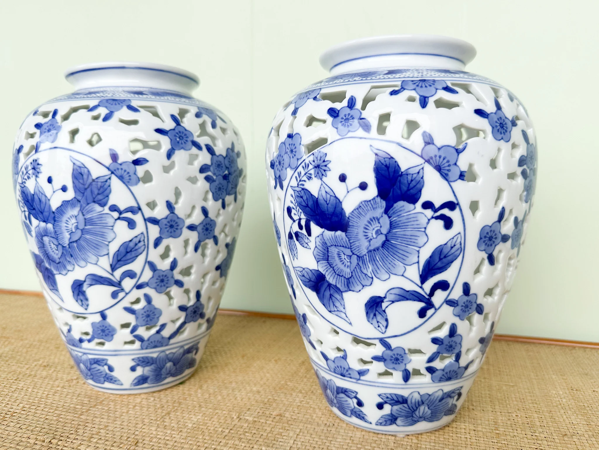 Pair of Blue and White Pierced Vases - Image 7