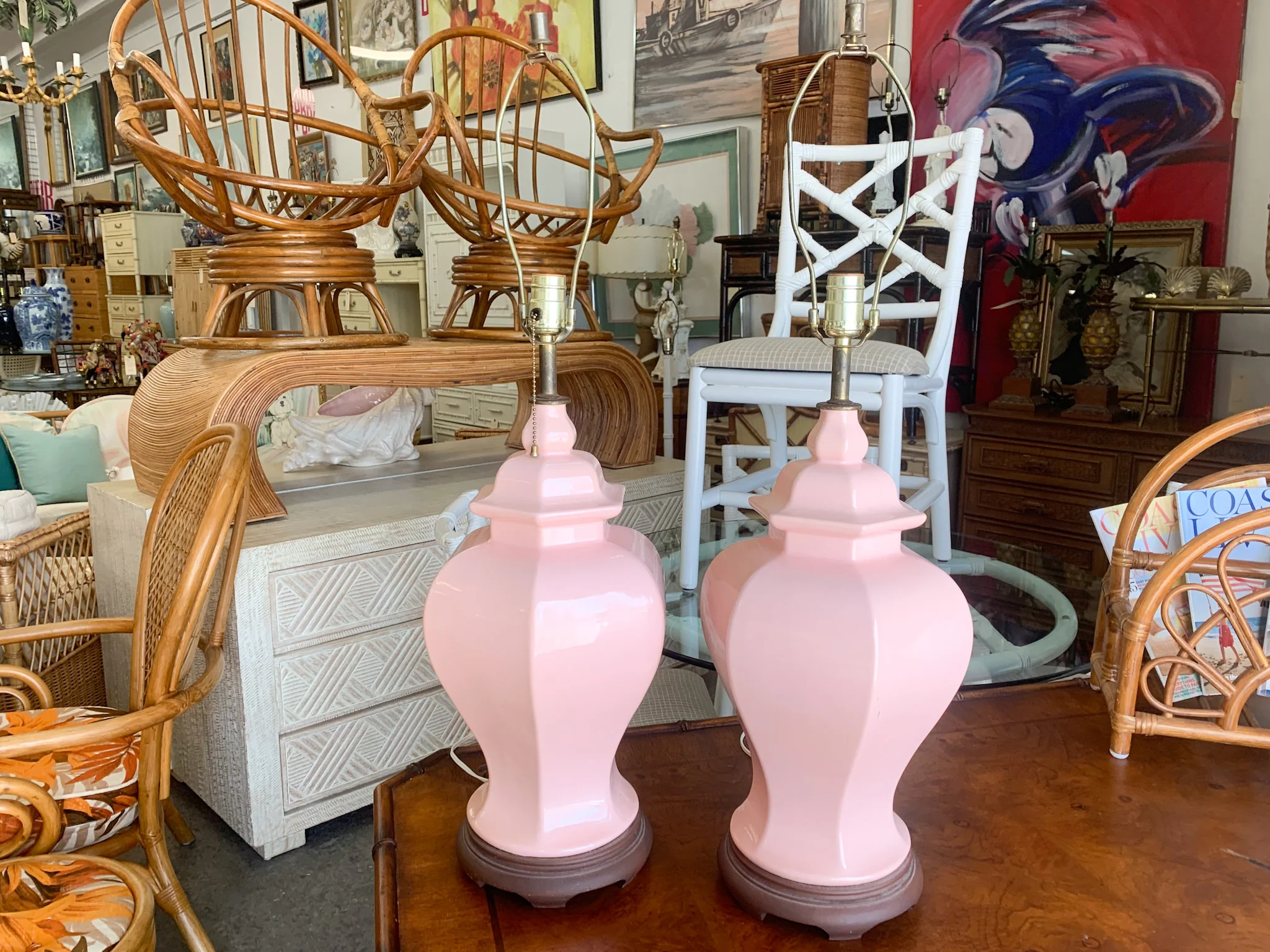 Pair of Blush Pink Ginger Jar Lamps - Image 2