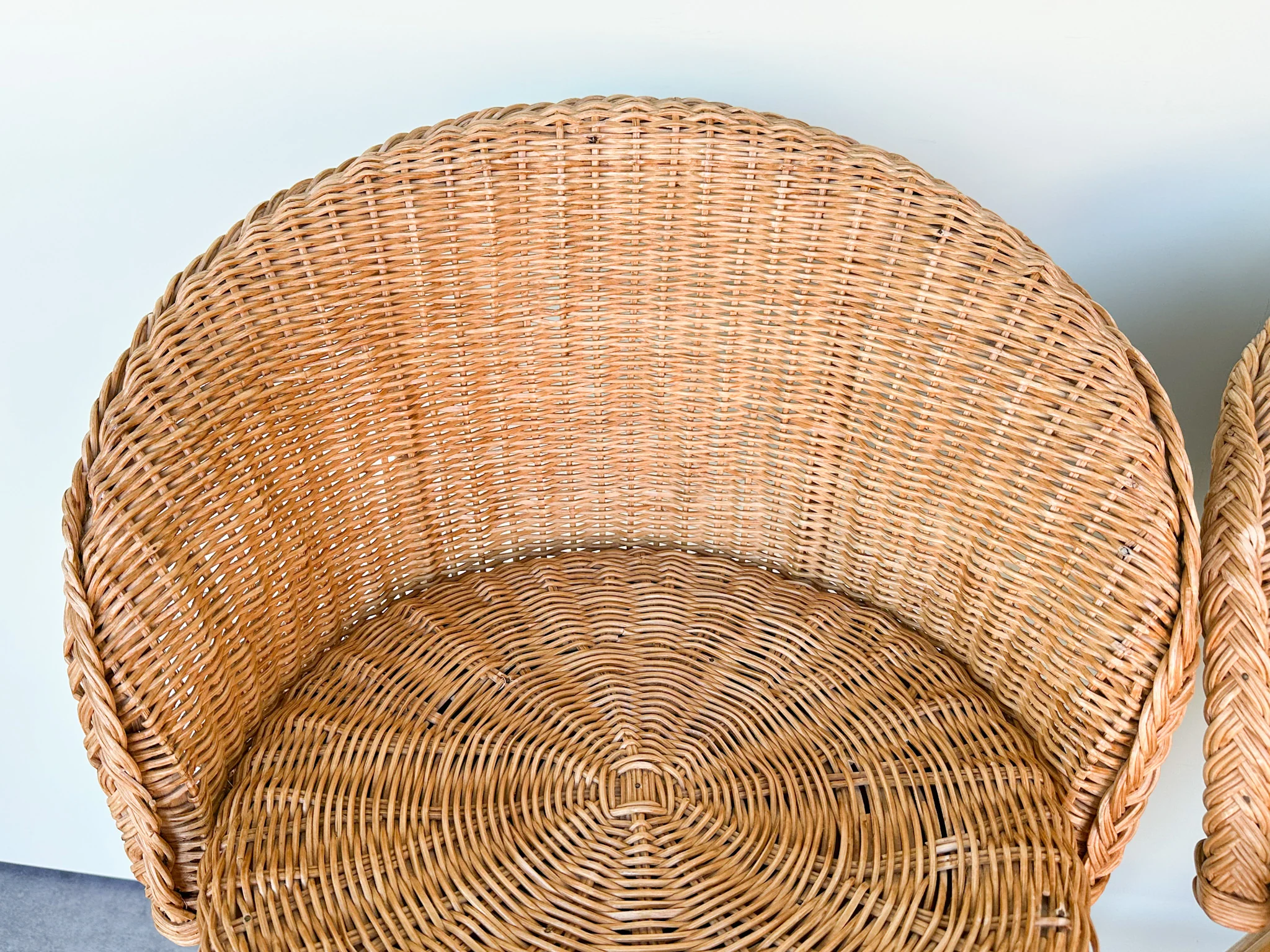 Pair of Braided Rattan and Wicker Bar Stools - Image 5