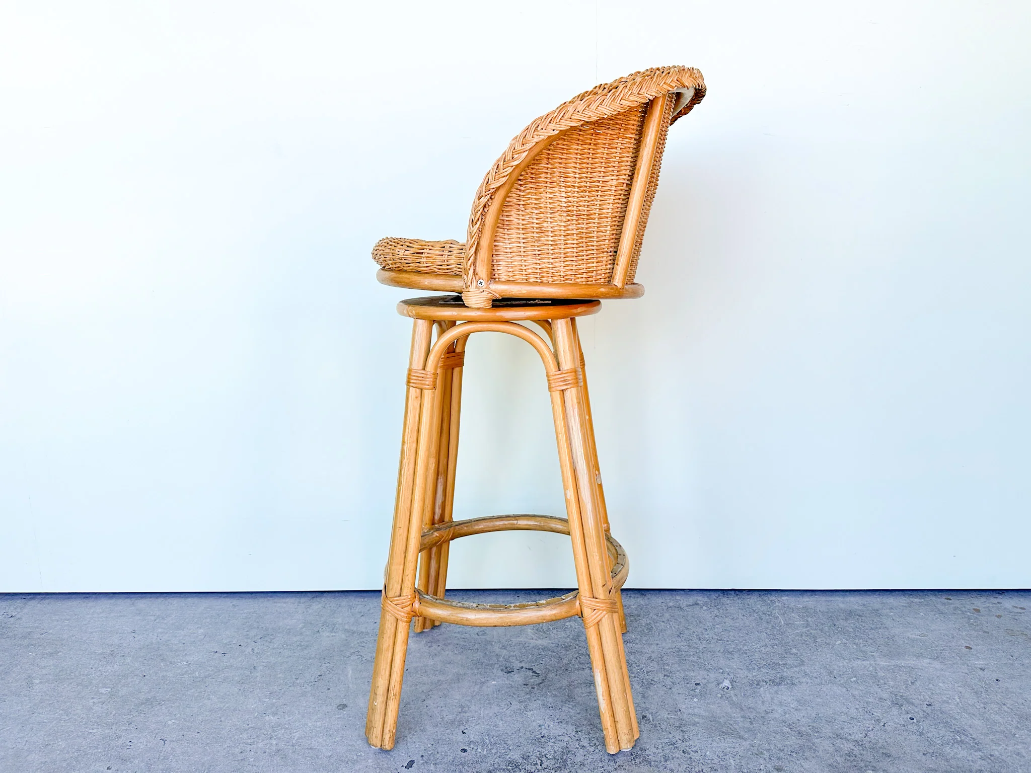 Pair of Braided Rattan and Wicker Bar Stools - Image 9