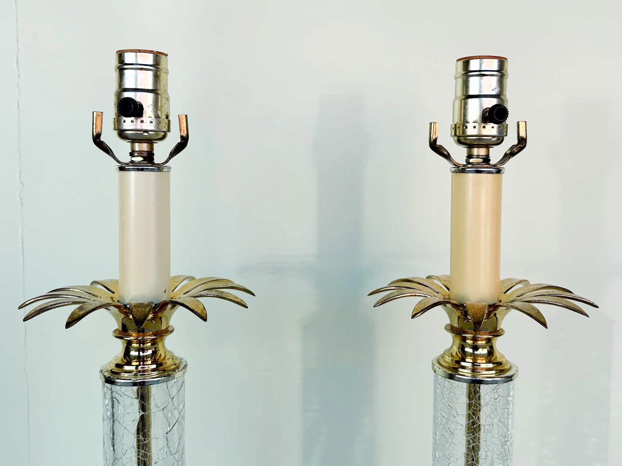 Pair of Brass and Crackle Glass Palm Tree Lamps - Image 2