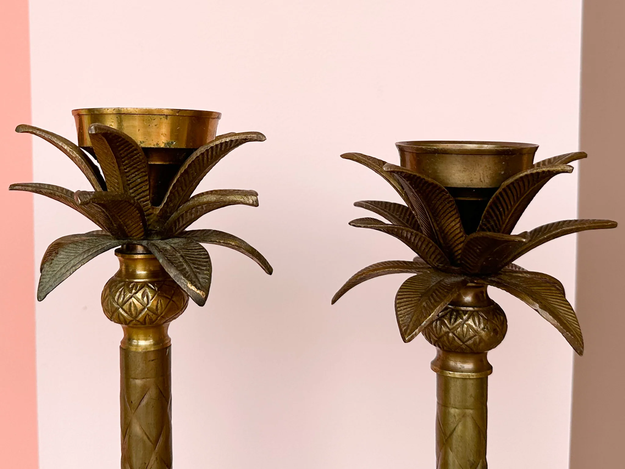 Pair of Brass Palm Tree Candlesticks - Image 2