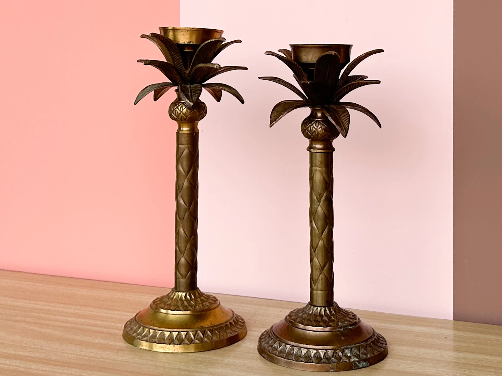 Pair of Brass Palm Tree Candlesticks - Image 5