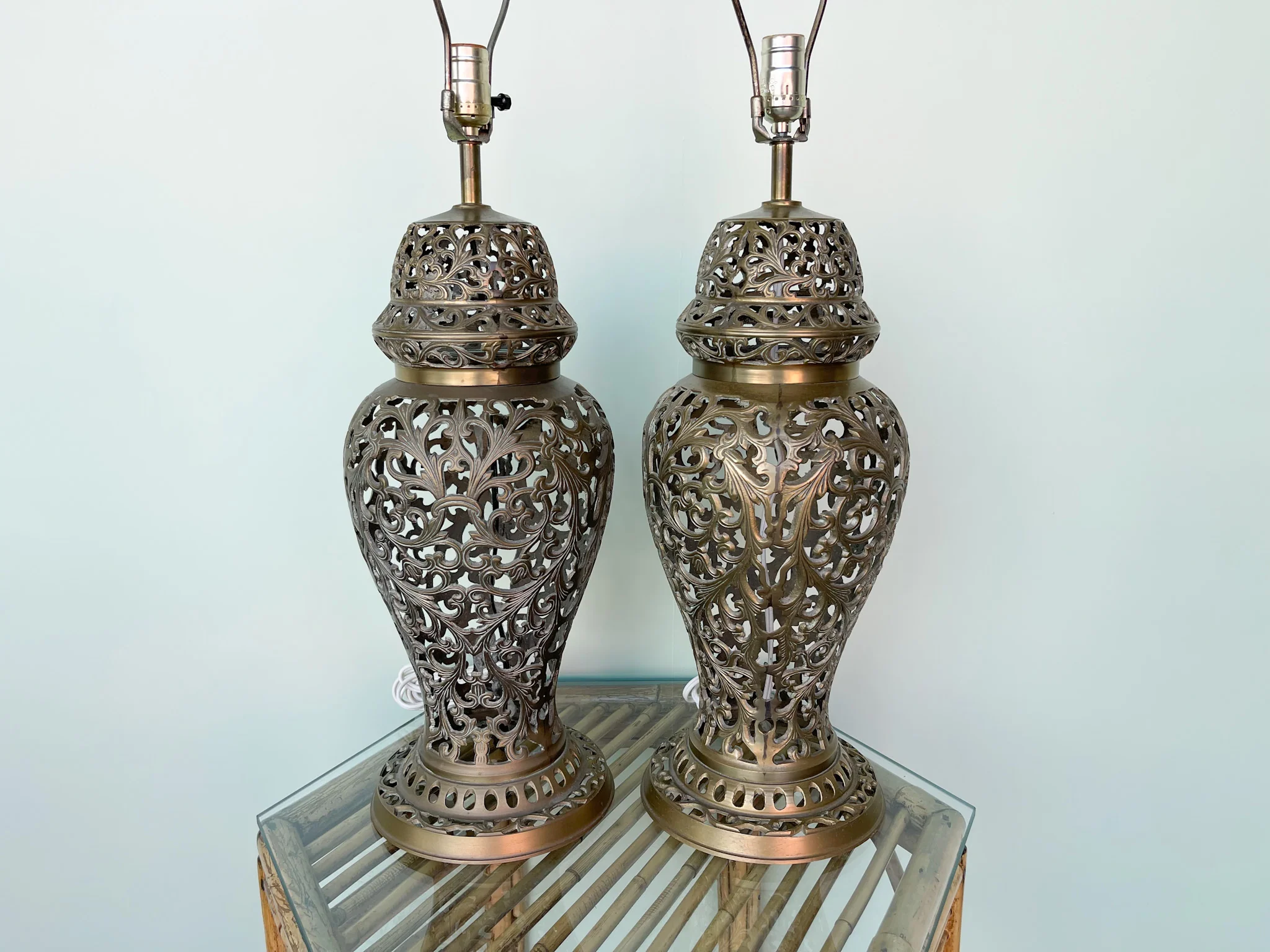 Pair of Brass Pierced Lamps - Image 2