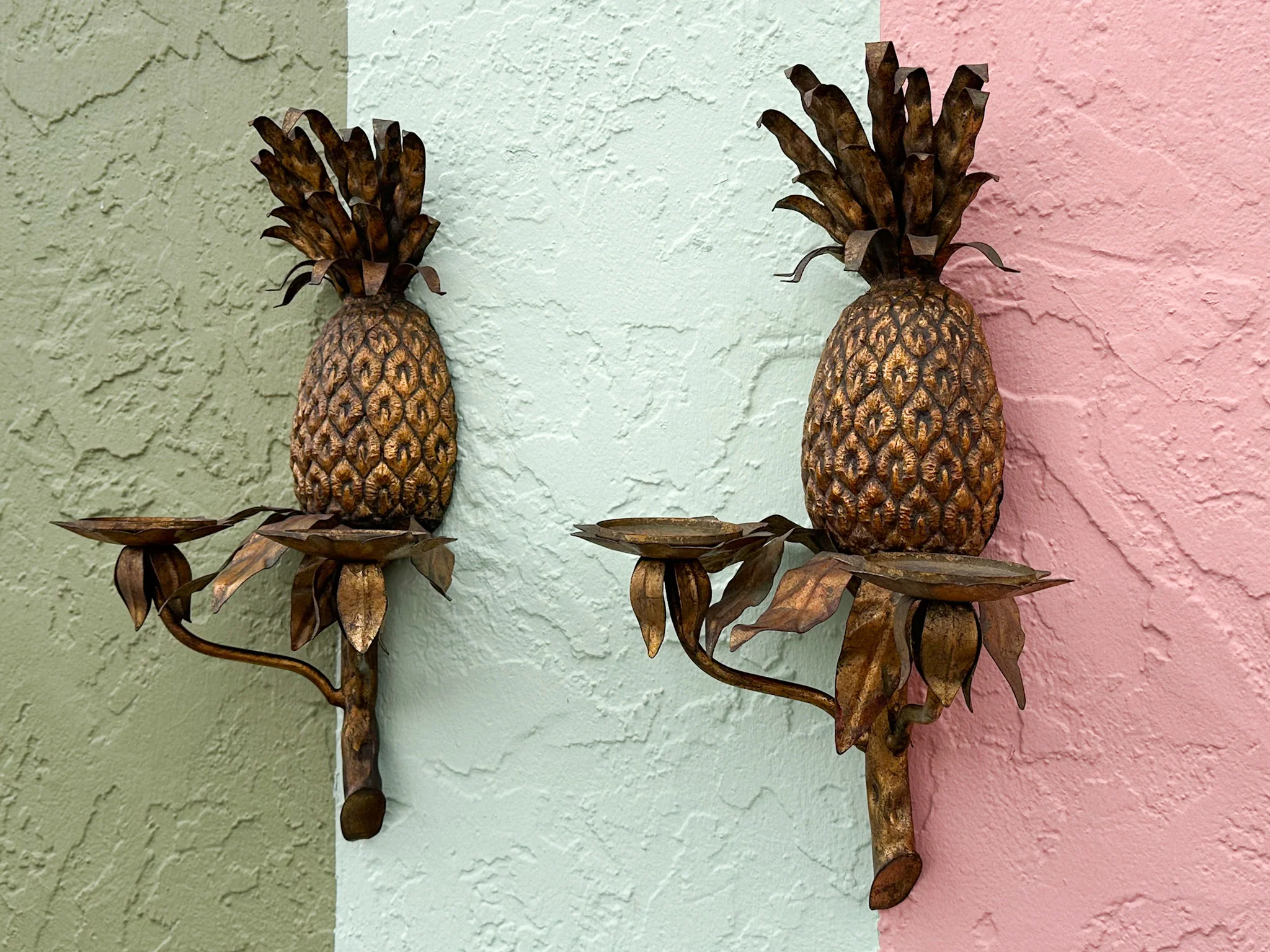 Pair of Brass Pineapple Wall Sconces - Image 5