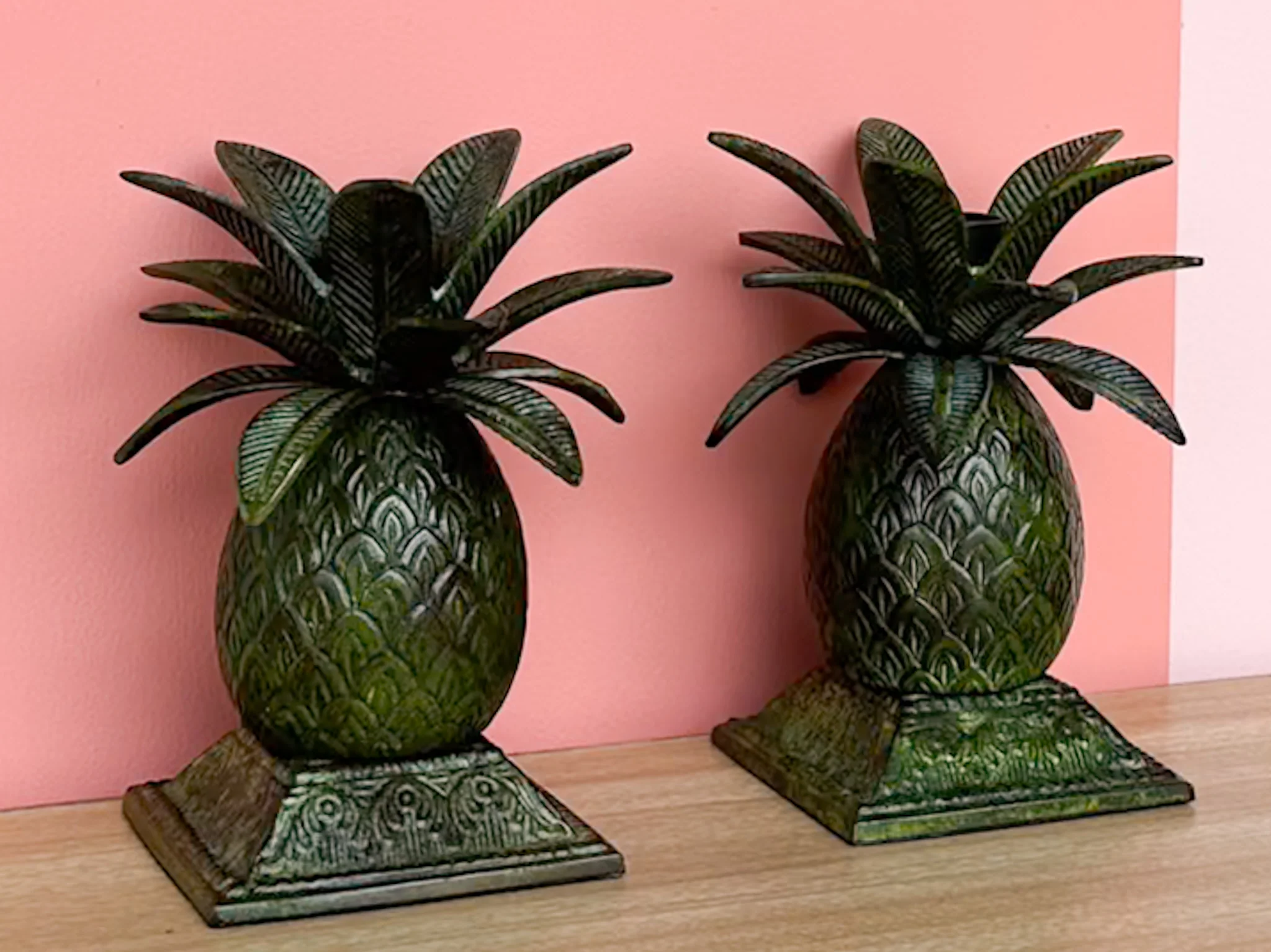 Pair of Bronze Pineapple Candle Holders - Image 2
