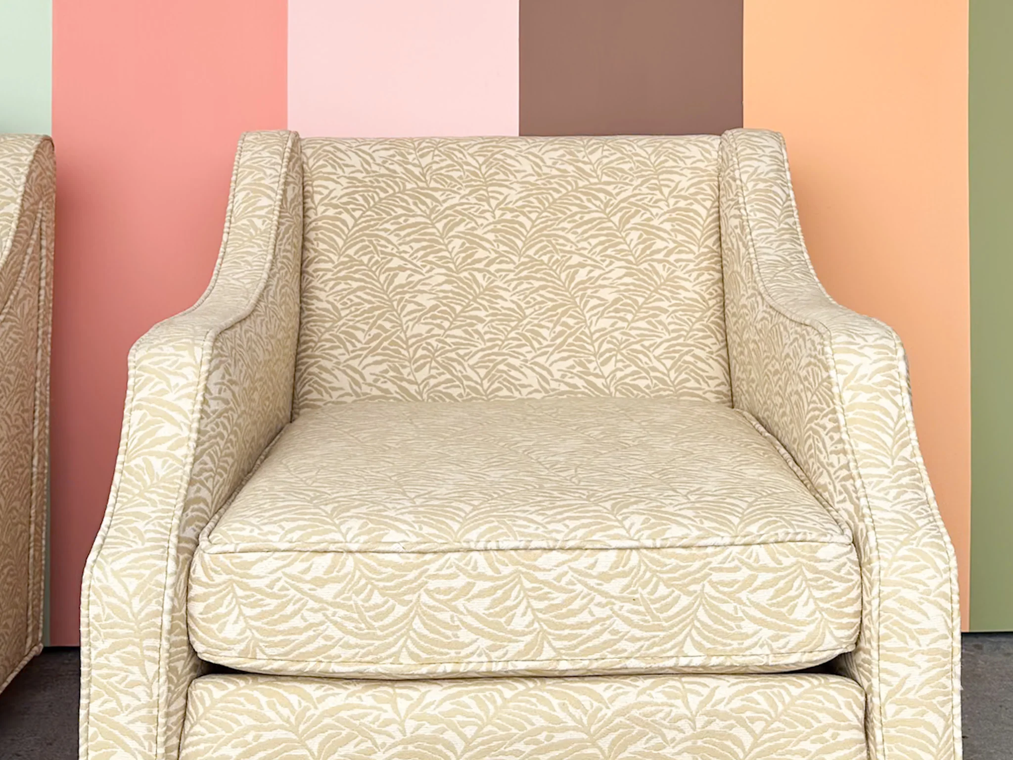Pair of Butter Yellow Upholstered Chairs on Castors - Image 5