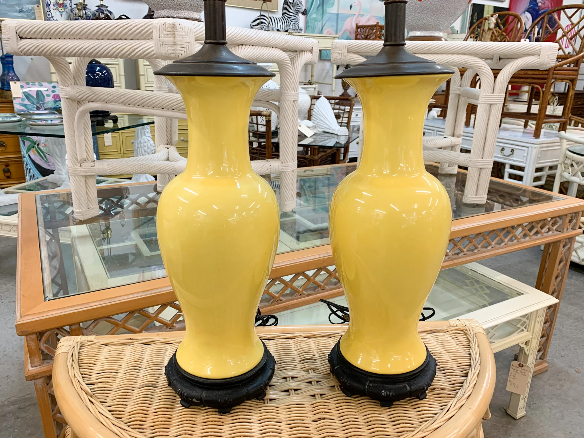 Pair of Canary Yellow Asian Inspired Lamps - Image 3