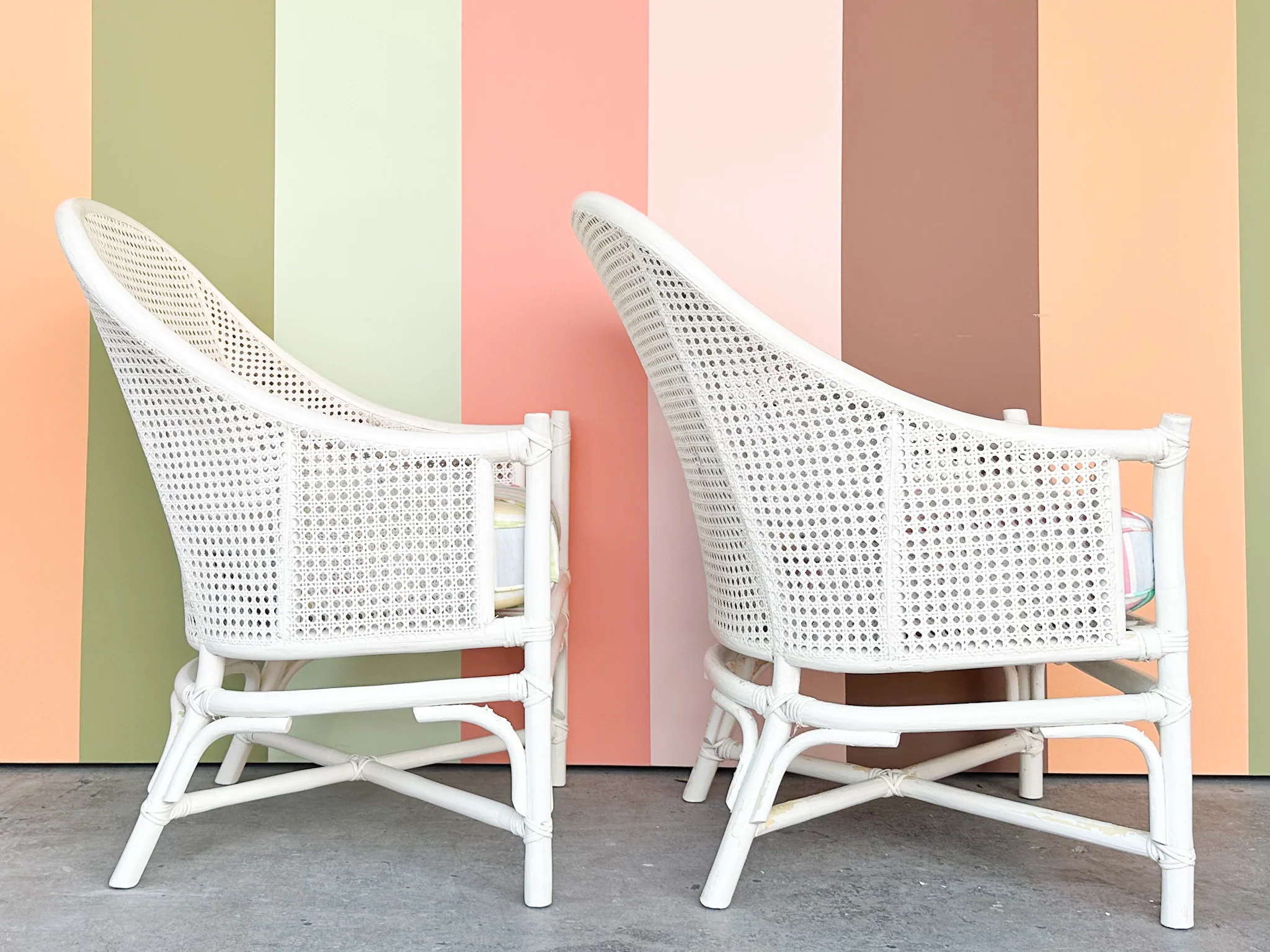 Pair of Candy Stripe Cane Barrel Chairs - Image 14