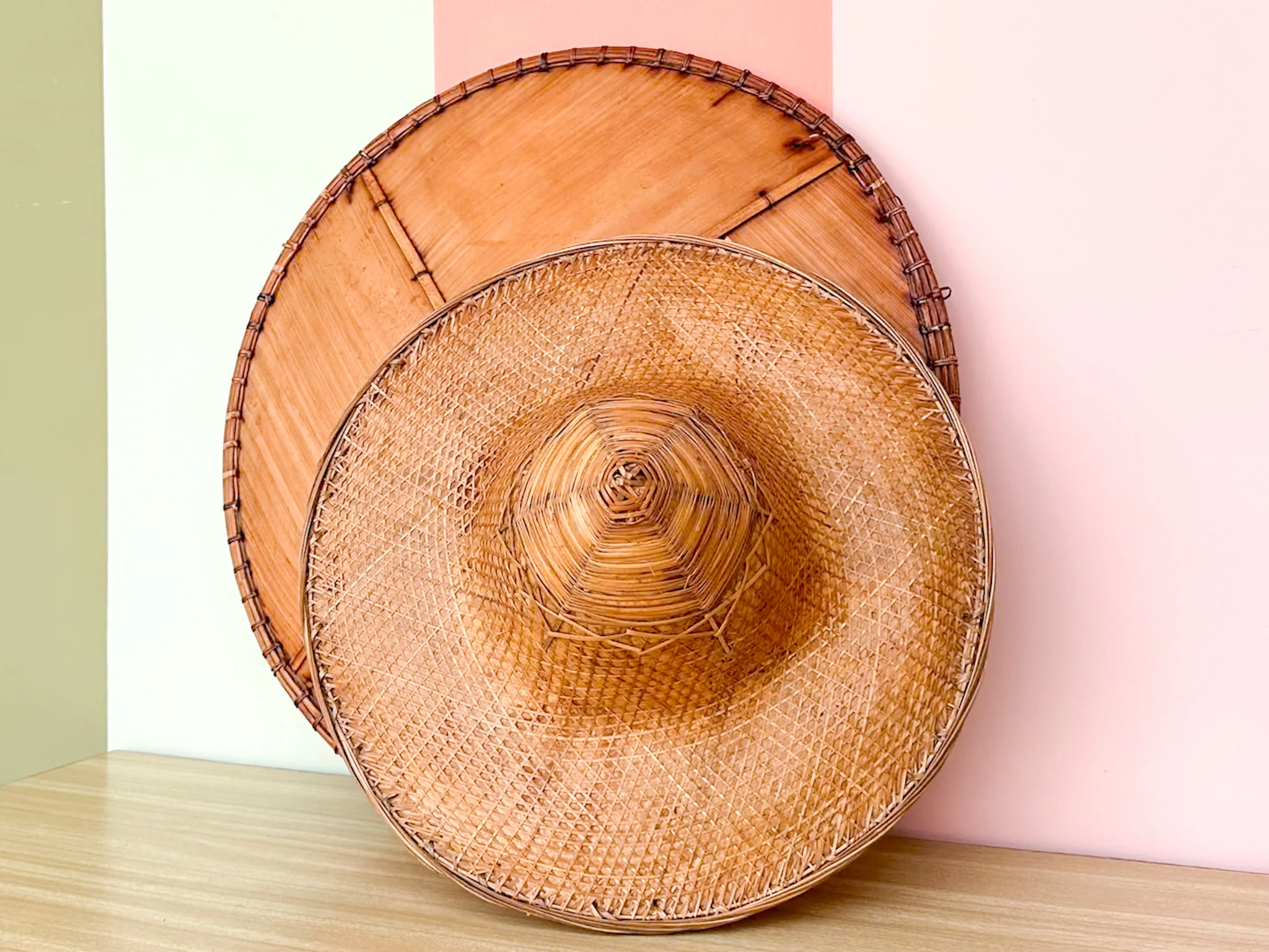 Pair of Cane and Rattan Hats - Image 3