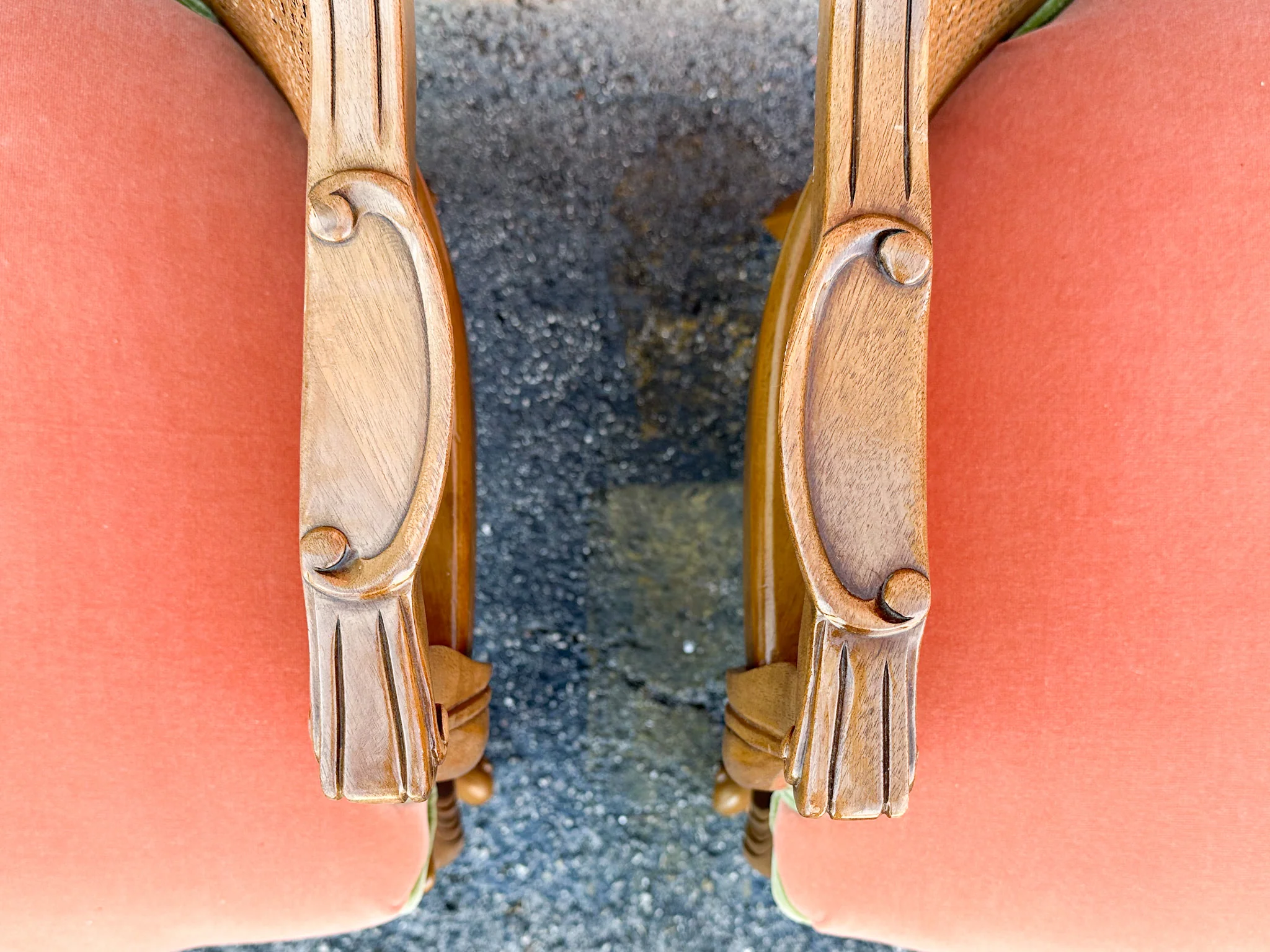 Pair of Cane and Velvet Barrel Chairs - Image 7