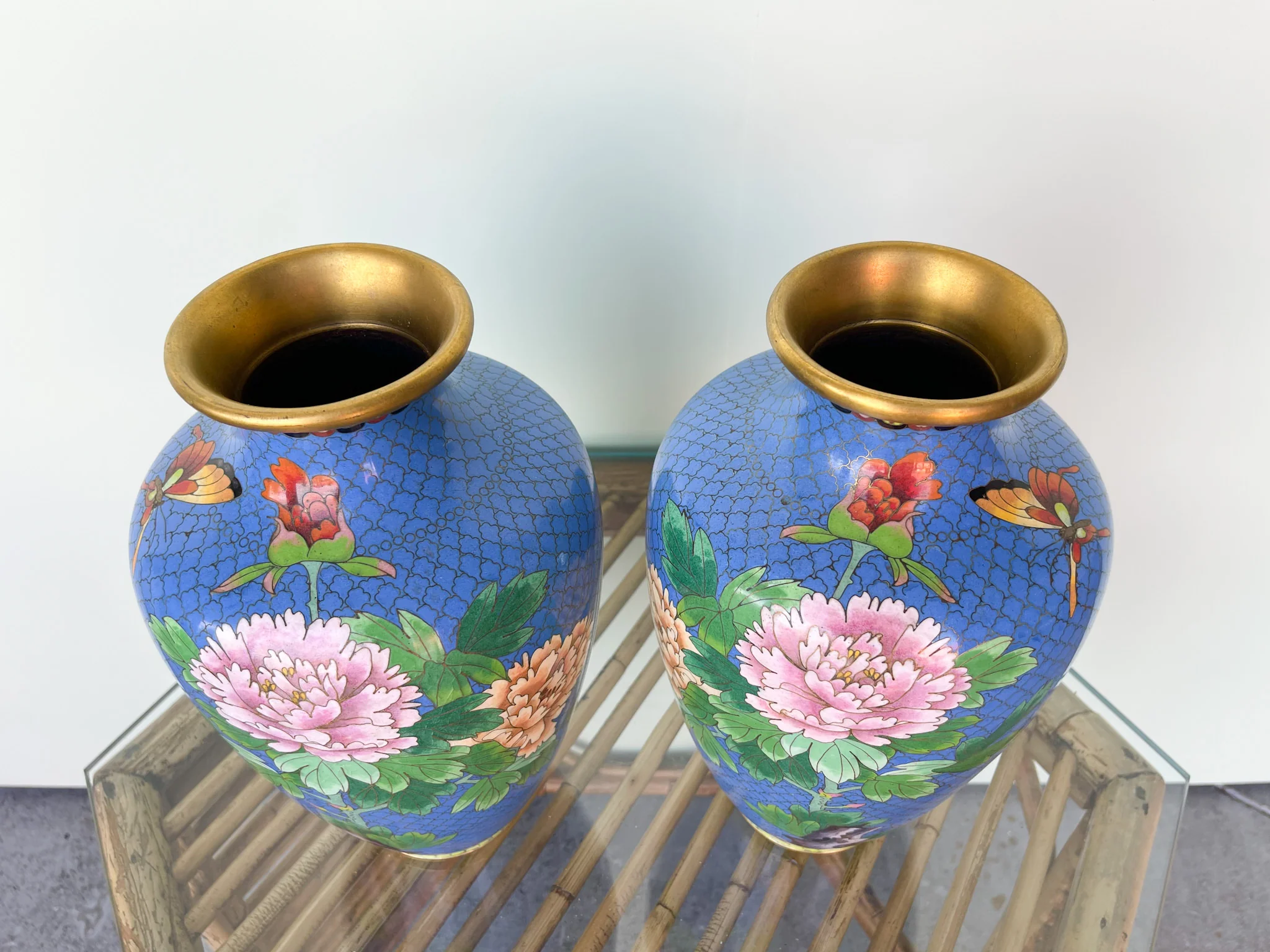 Pair of Caribbean Blue Cloisonné Vases - Image 2