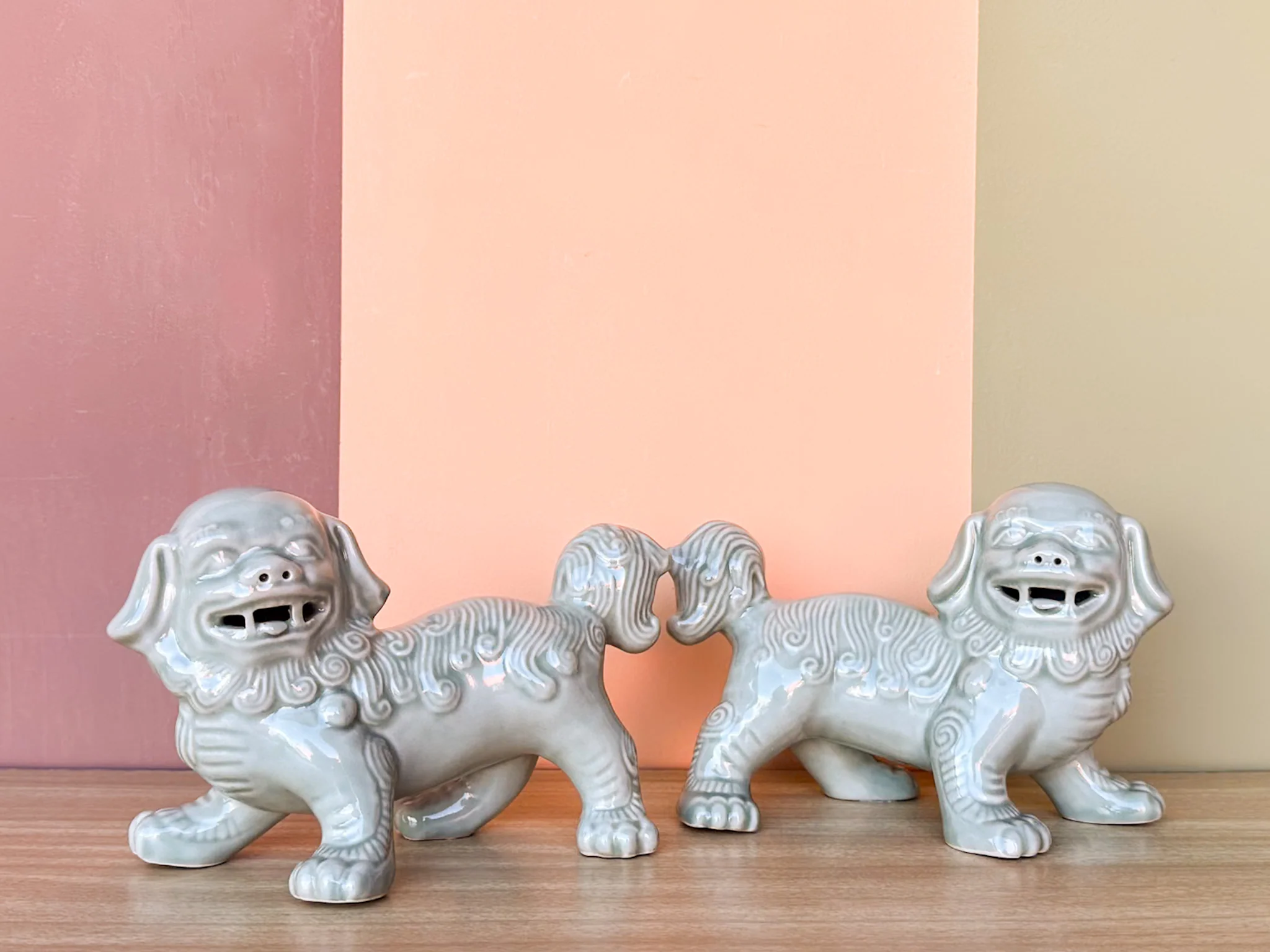 Pair of Celadon Foo Dogs - Image 2