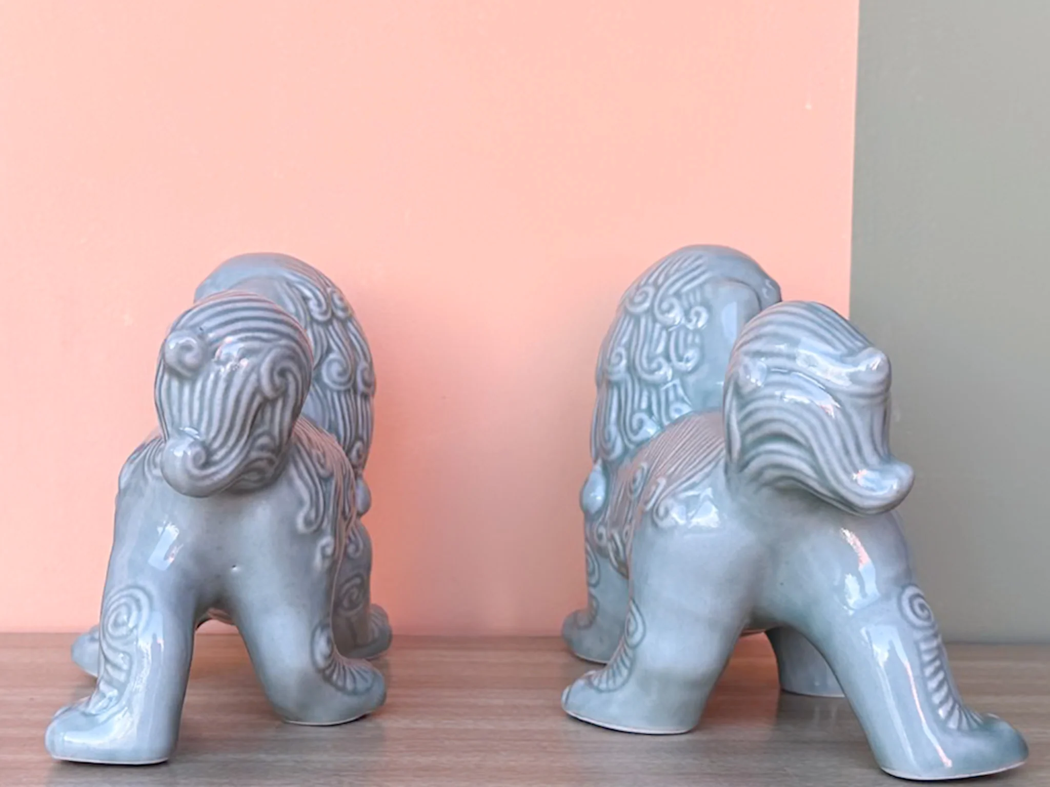 Pair of Celadon Foo Dogs - Image 4