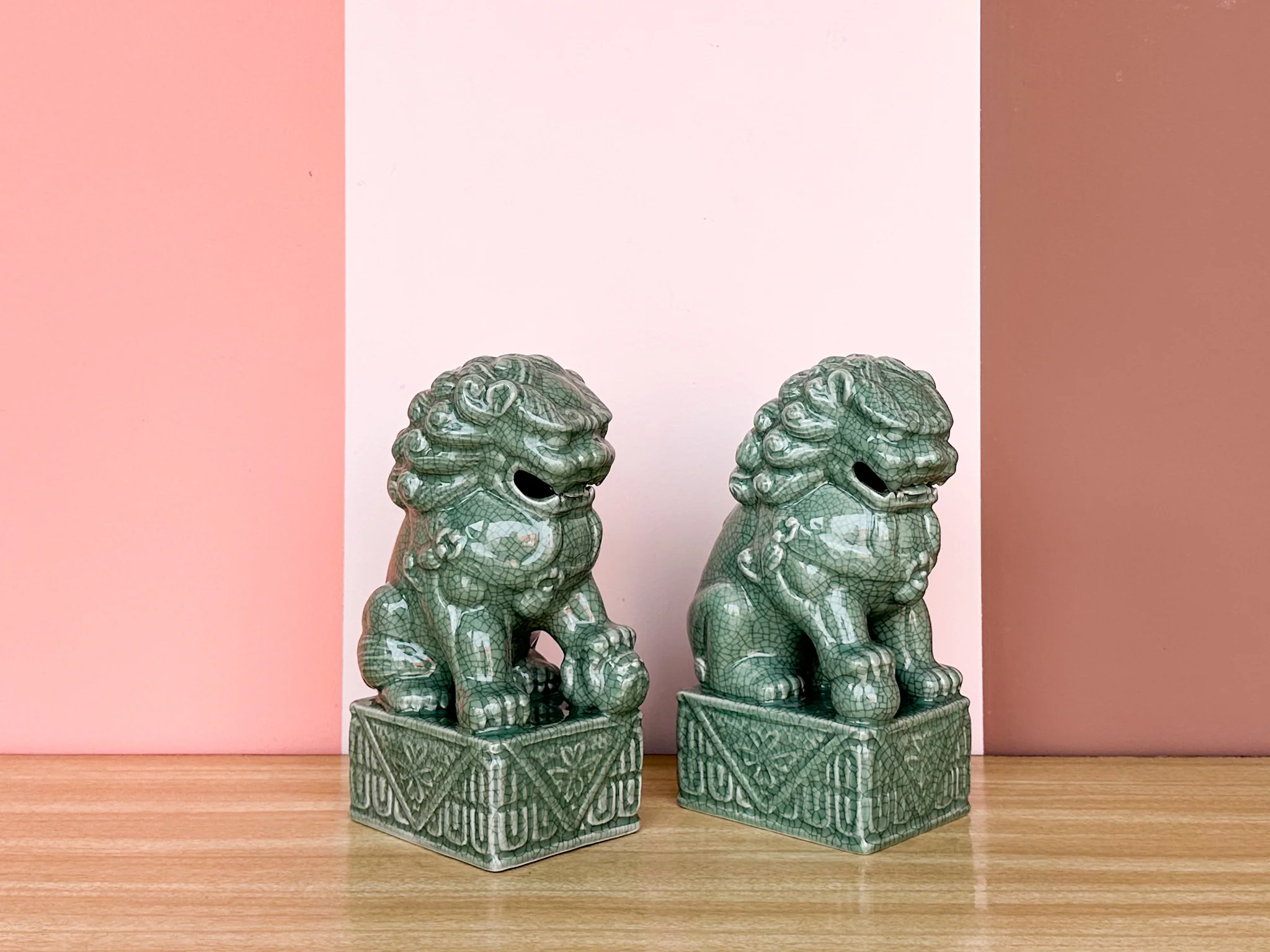 Pair of Celadon Foo Dogs - Image 2
