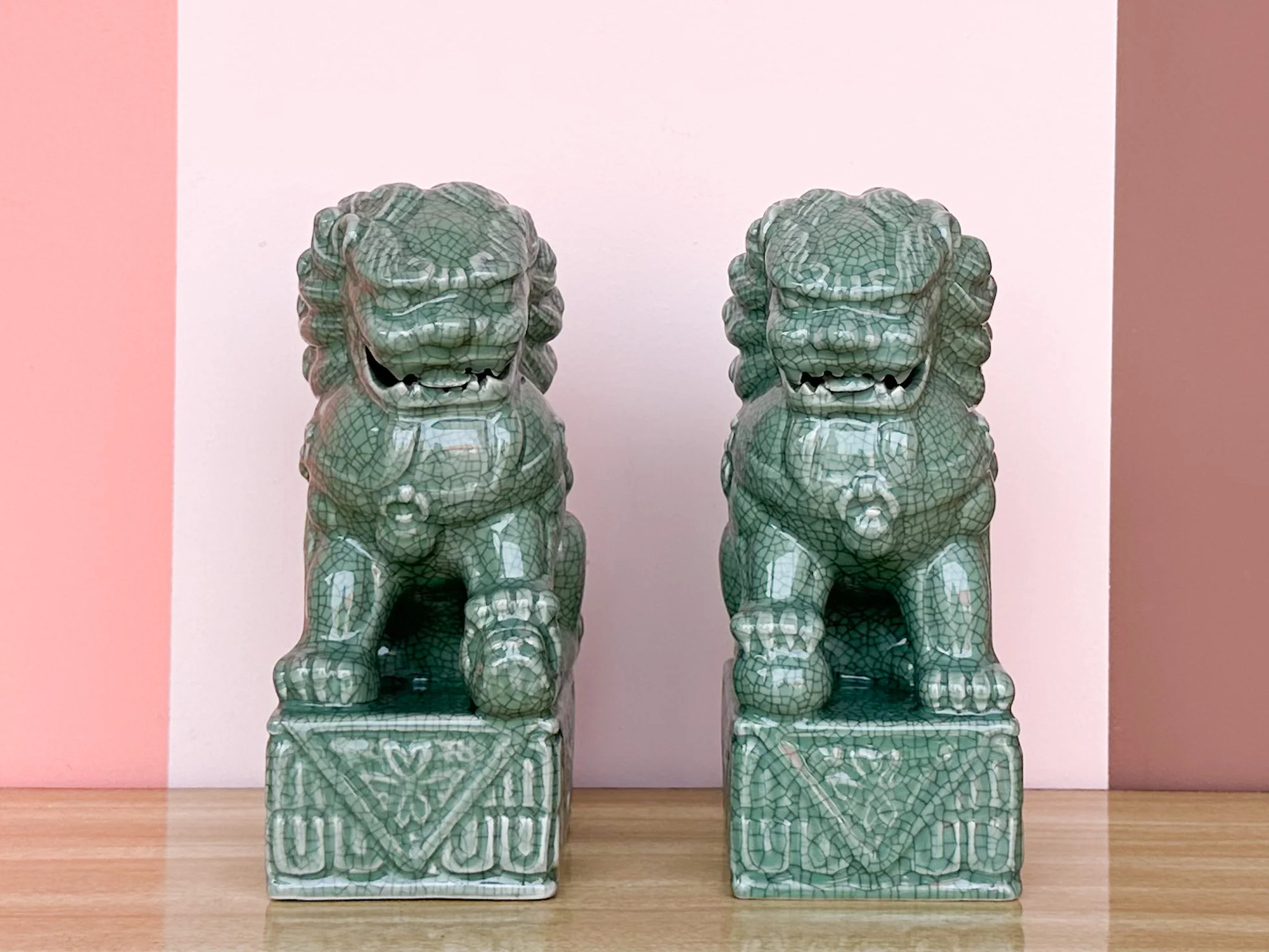 Pair of Celadon Foo Dogs - Image 3