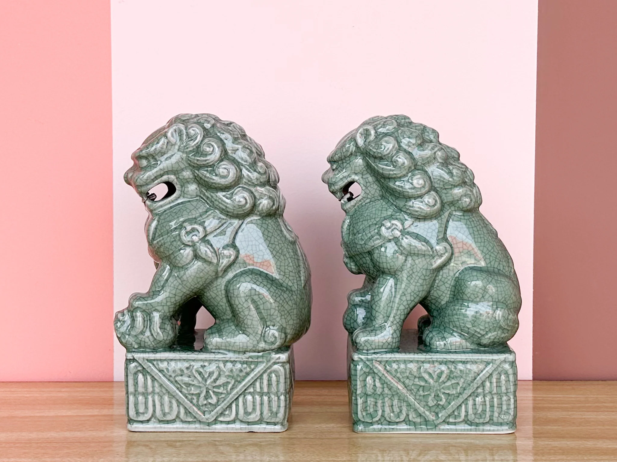 Pair of Celadon Foo Dogs - Image 4