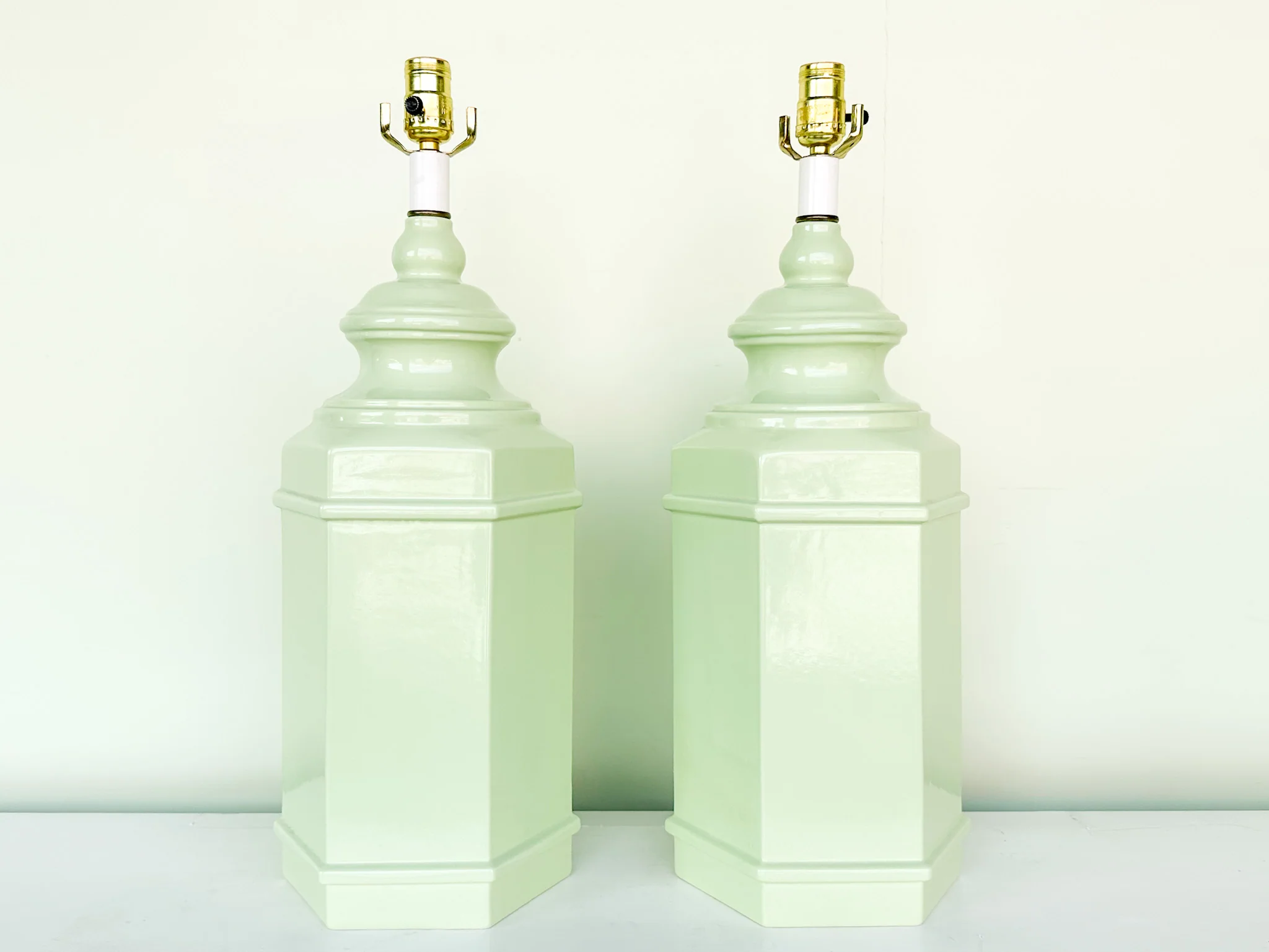 Pair of Ceramic Celadon Lamps