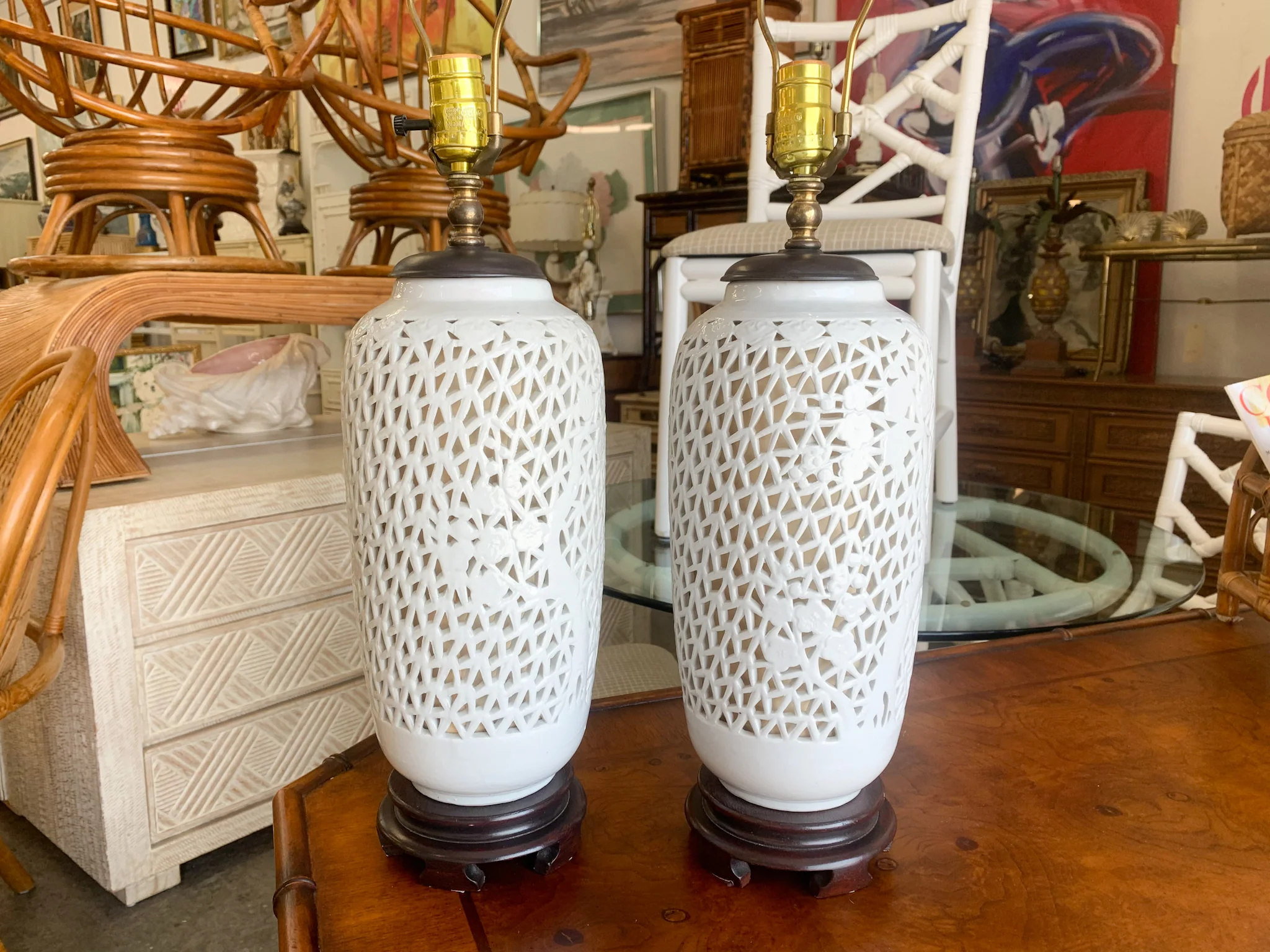 Pair of Cherry Blossom Pierced Lamps