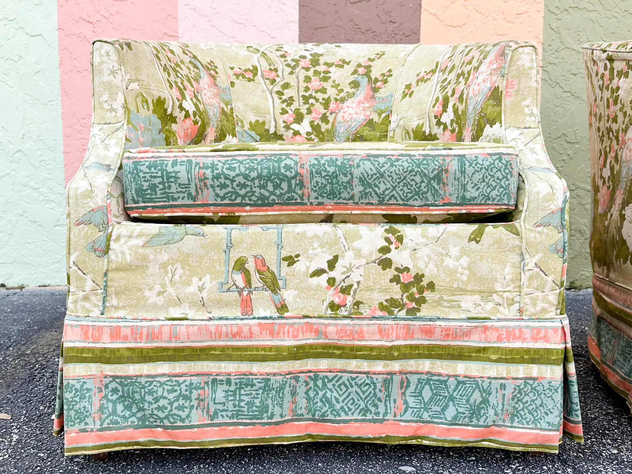 Pair of Chinoiserie Chic Upholstered Barrel Chairs - Image 5