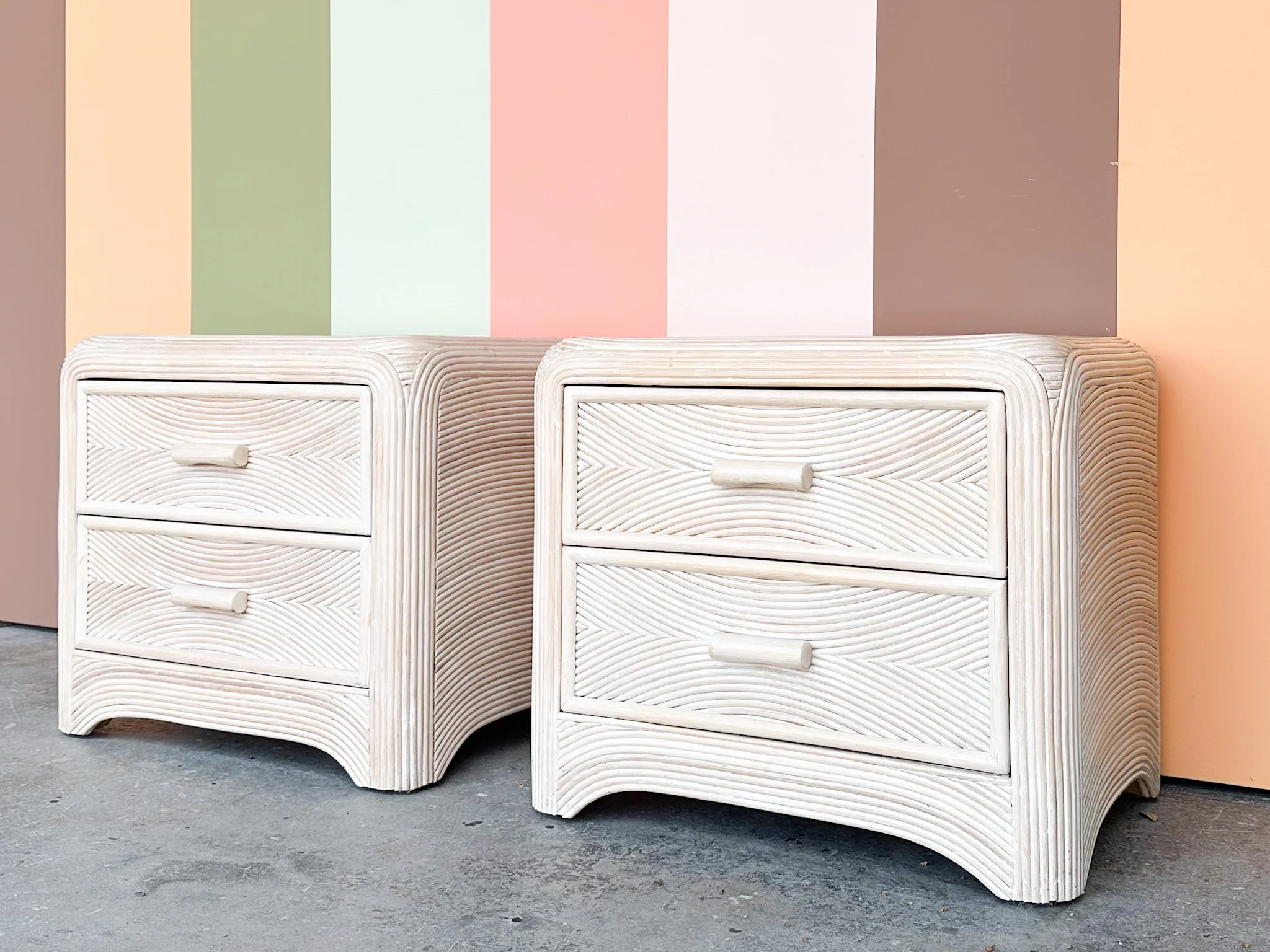 Pair of Coastal Cool Pencil Reed Rattan Nightstands - Image 2