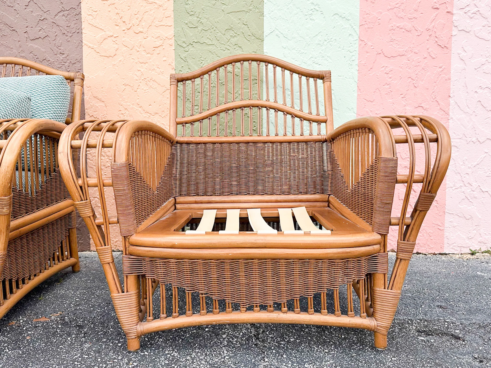 Pair of Coastal Rattan Ficks Reed Lounge Chairs - Image 12