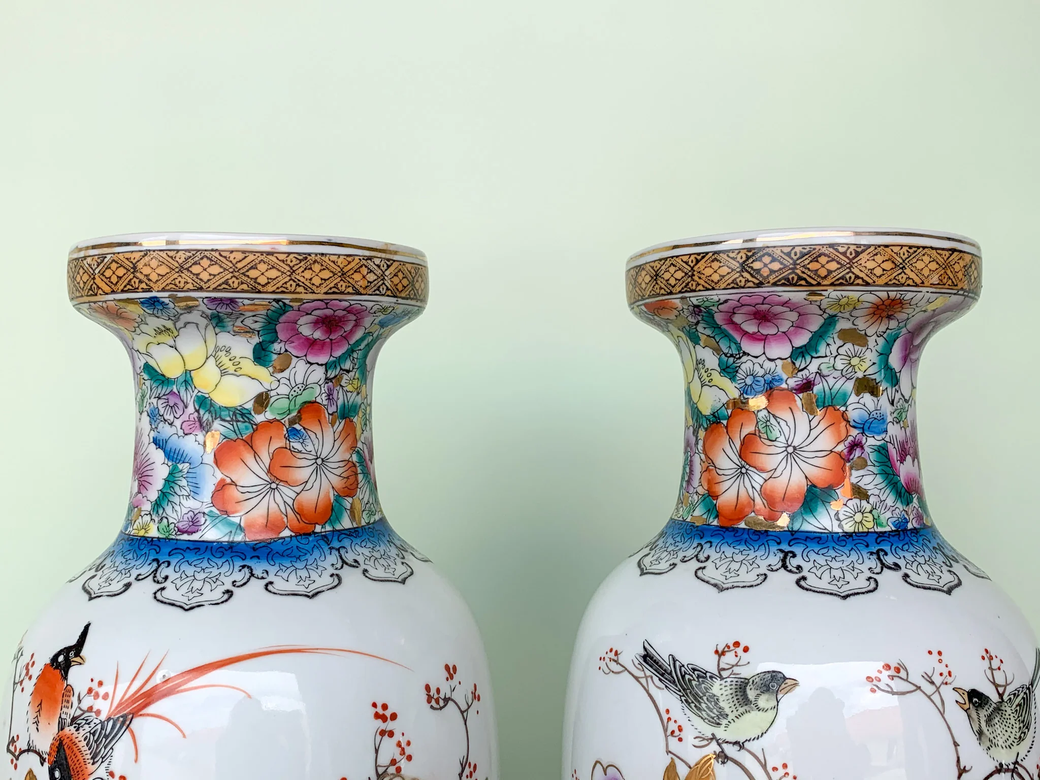 Pair of Colorful Asian Inspired Vases - Image 3