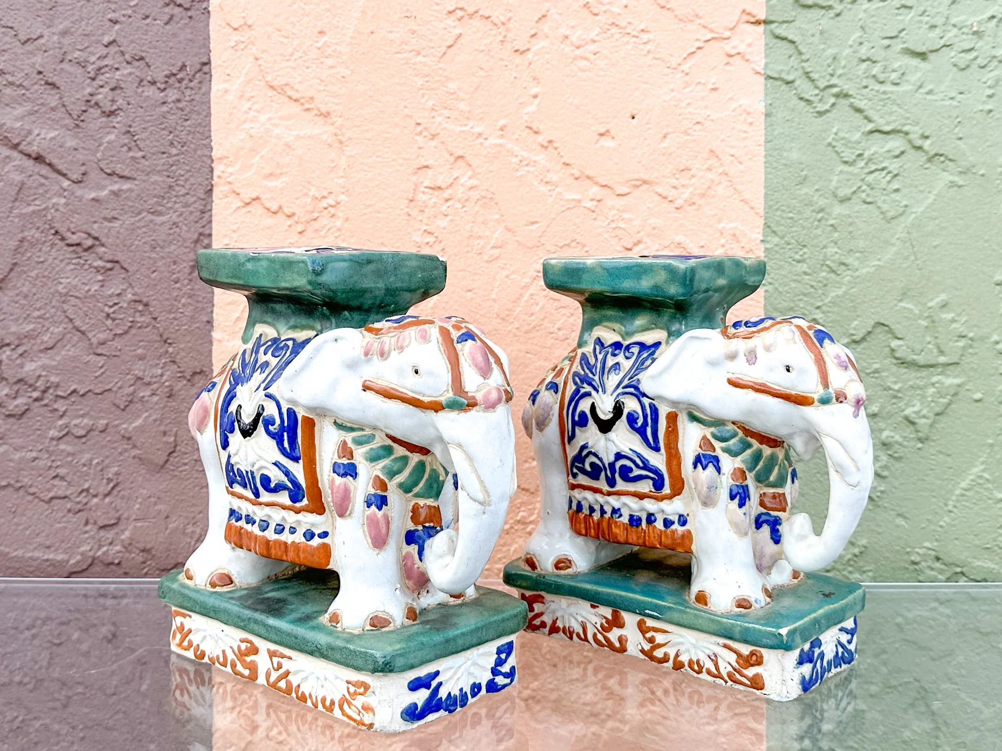 Pair of Petite Colorful Elephant Figurines - Image 2