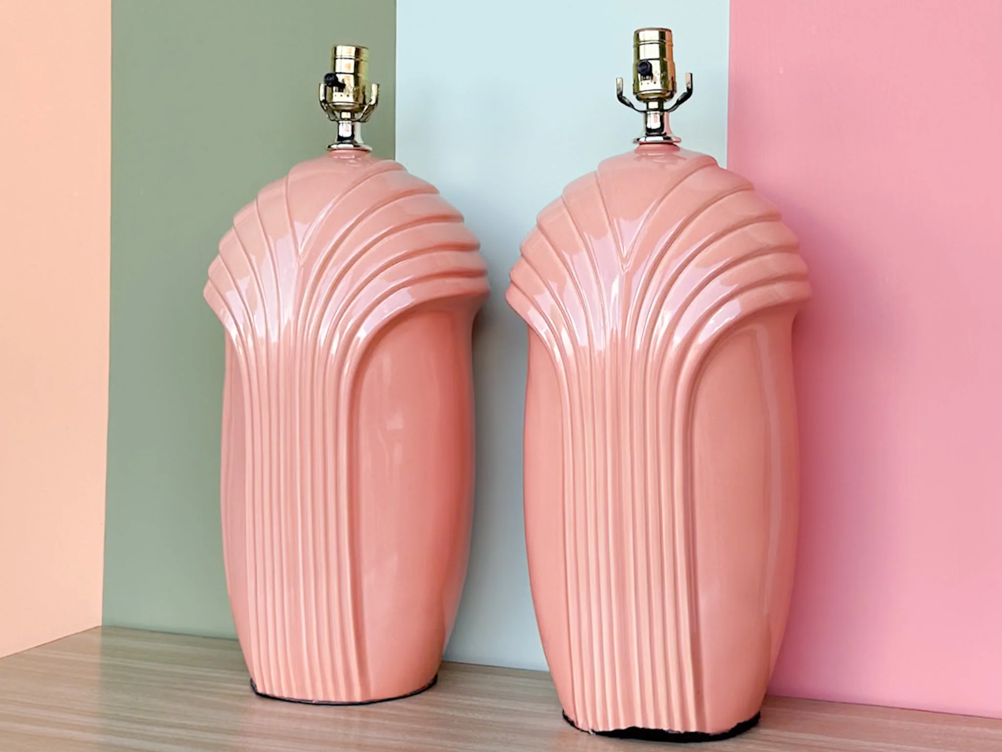 Pair of Coral Art Deco Lamps - Image 2