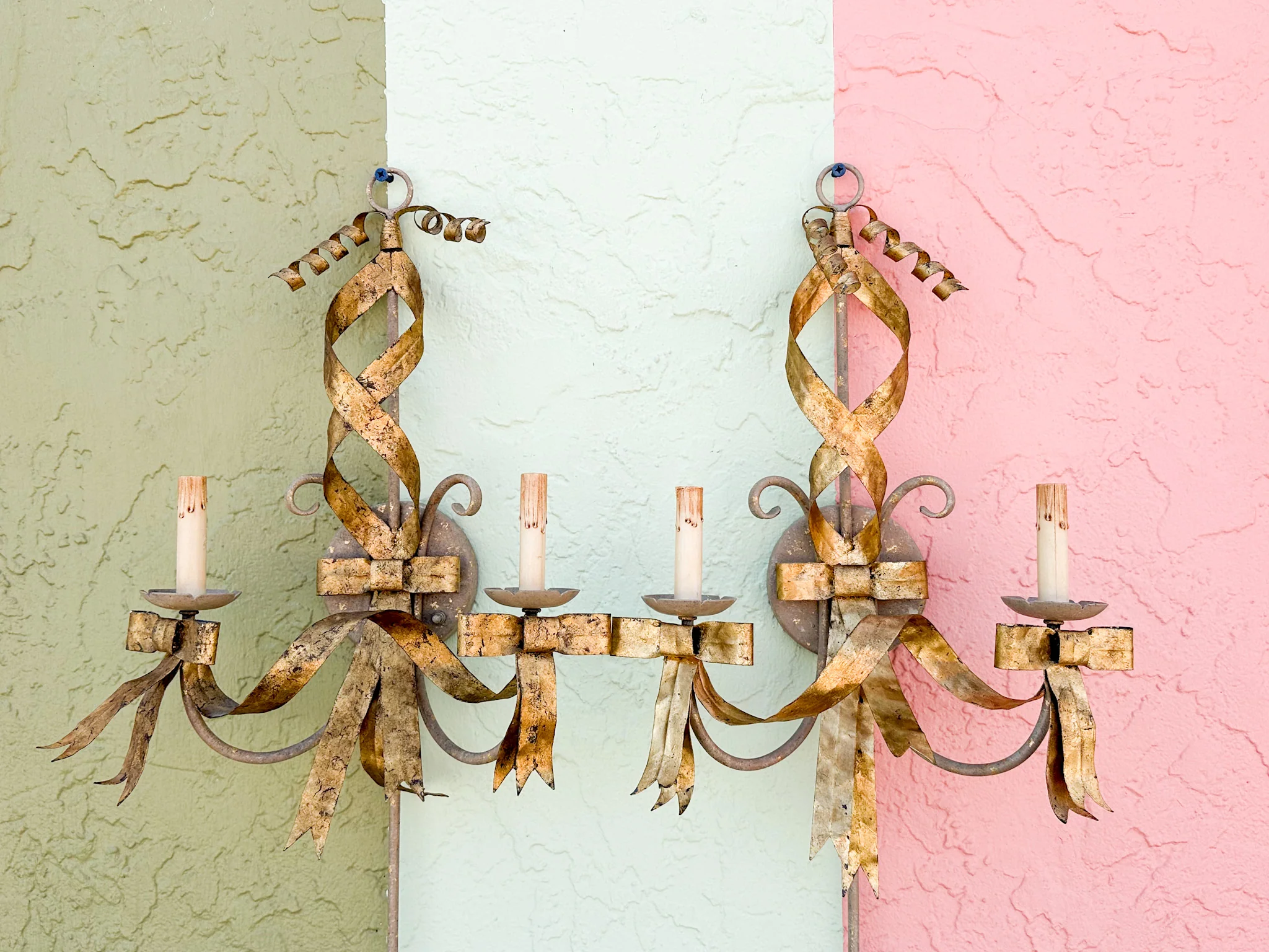 Pair of Currey and Company Regency Bow Wall Sconces