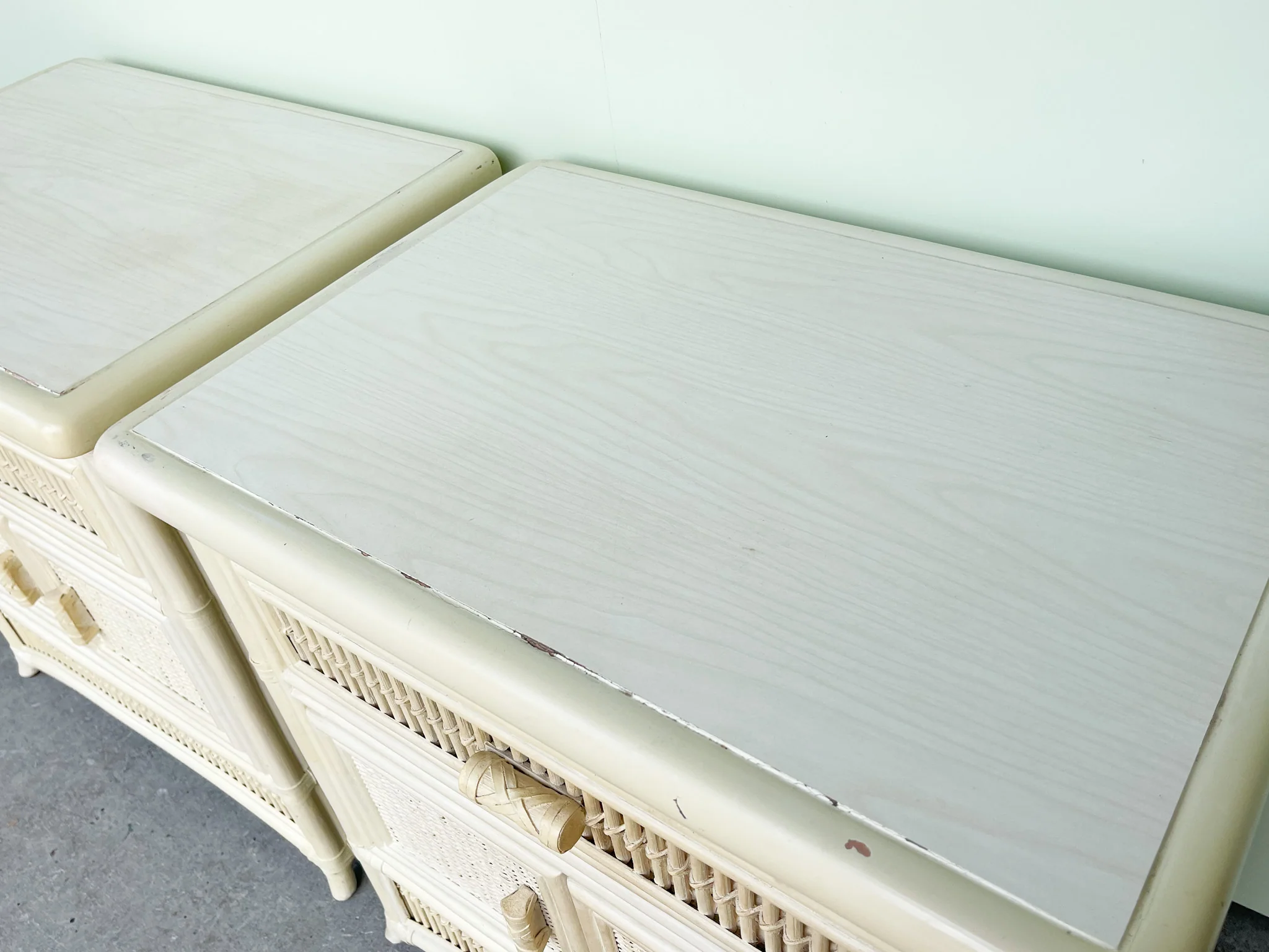Pair of Cute Coastal Rattan Nightstands - Image 7