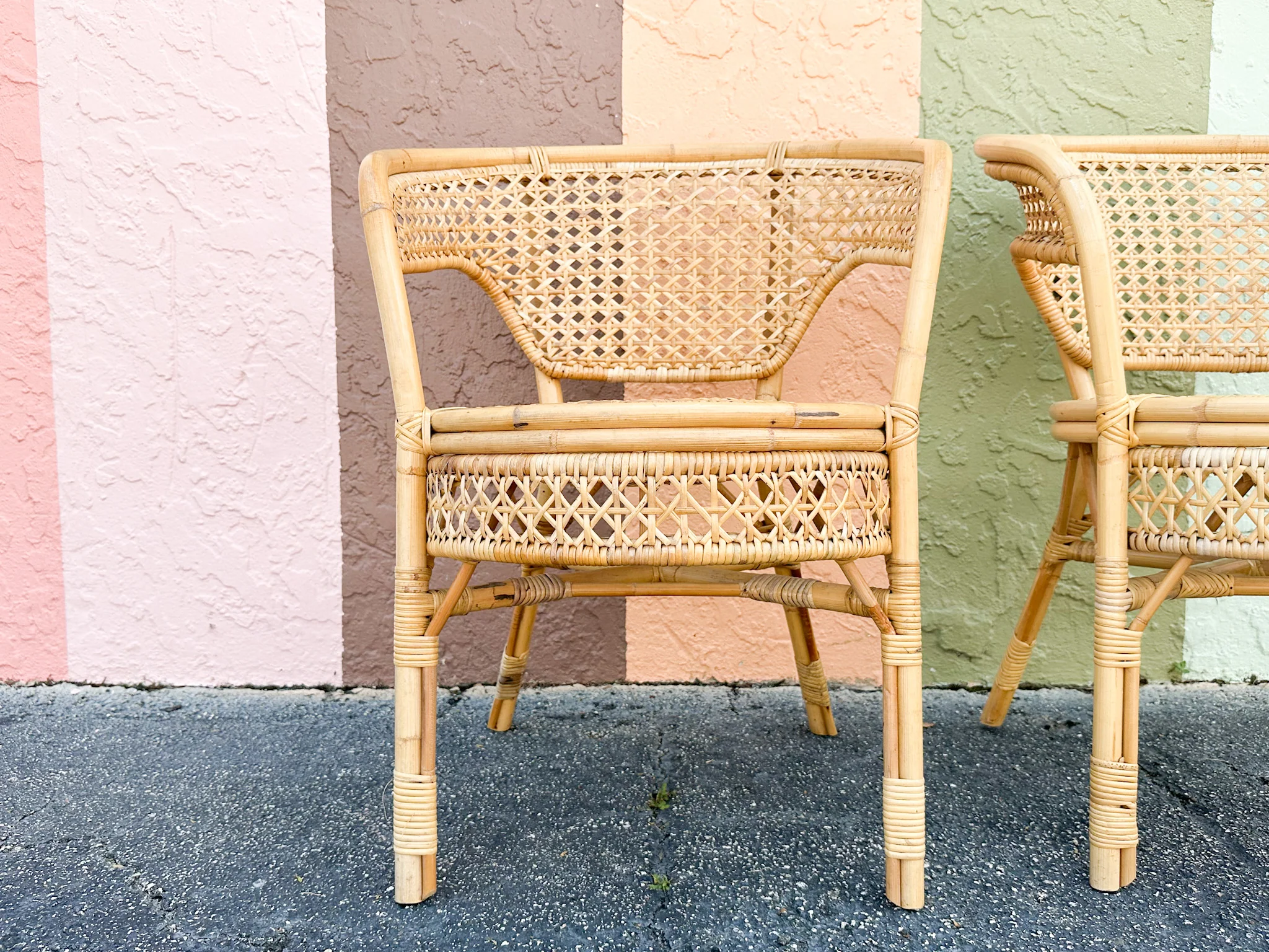 Pair of Cute Rattan and Cane Barrel Chairs - Image 7