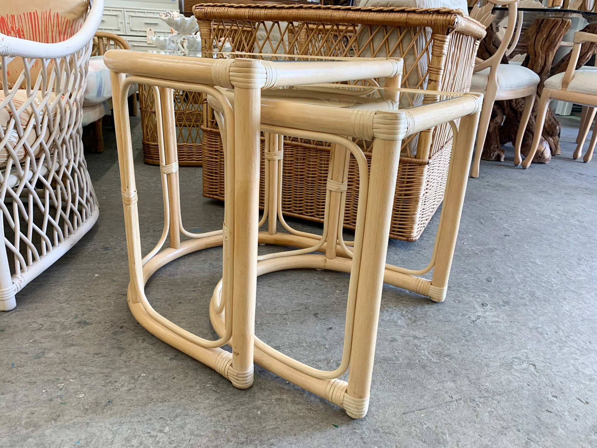 Pair of Demilune Rattan Nesting Tables - Image 3